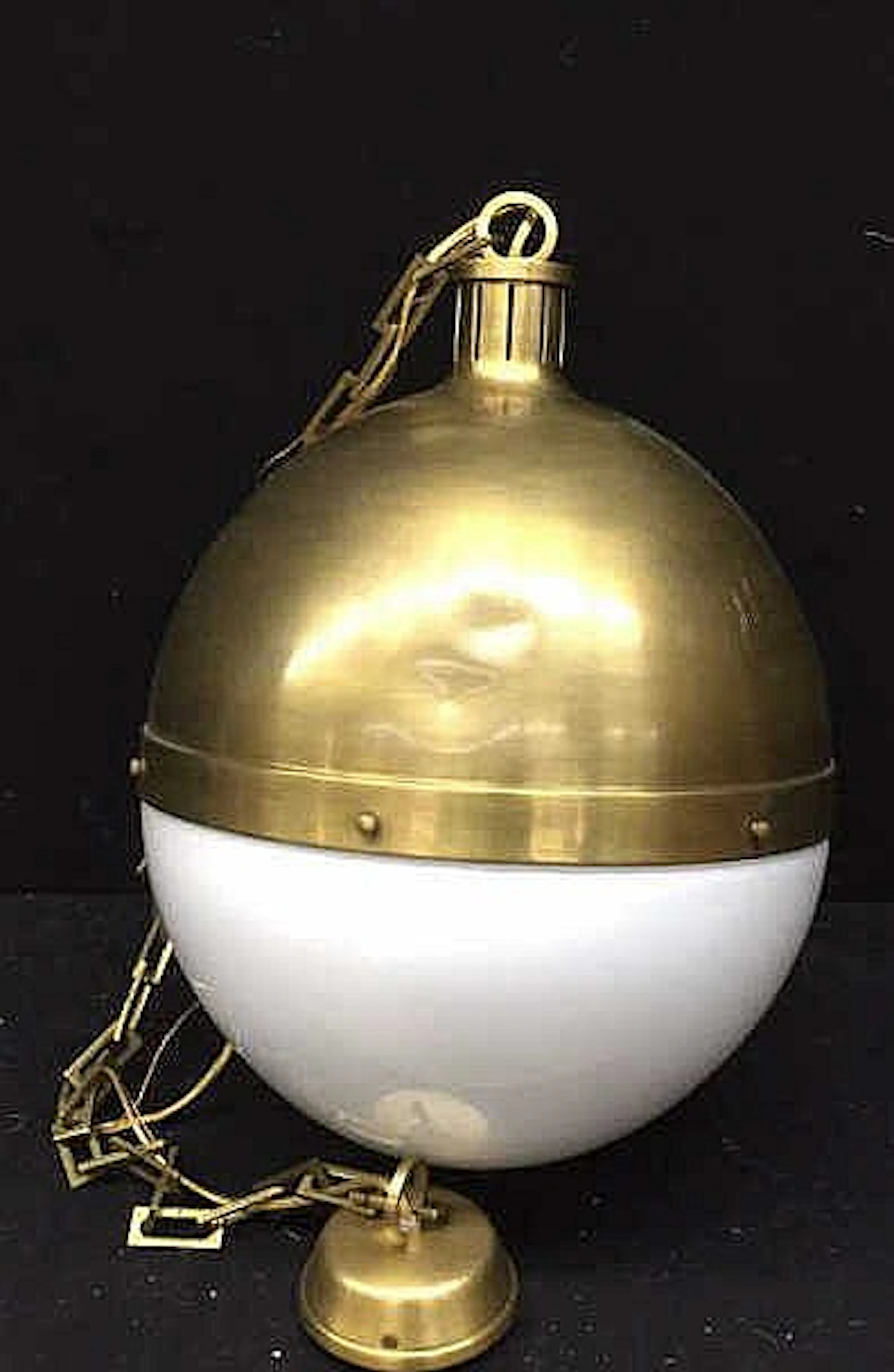 Brass and White Glass Nautical Chandelier