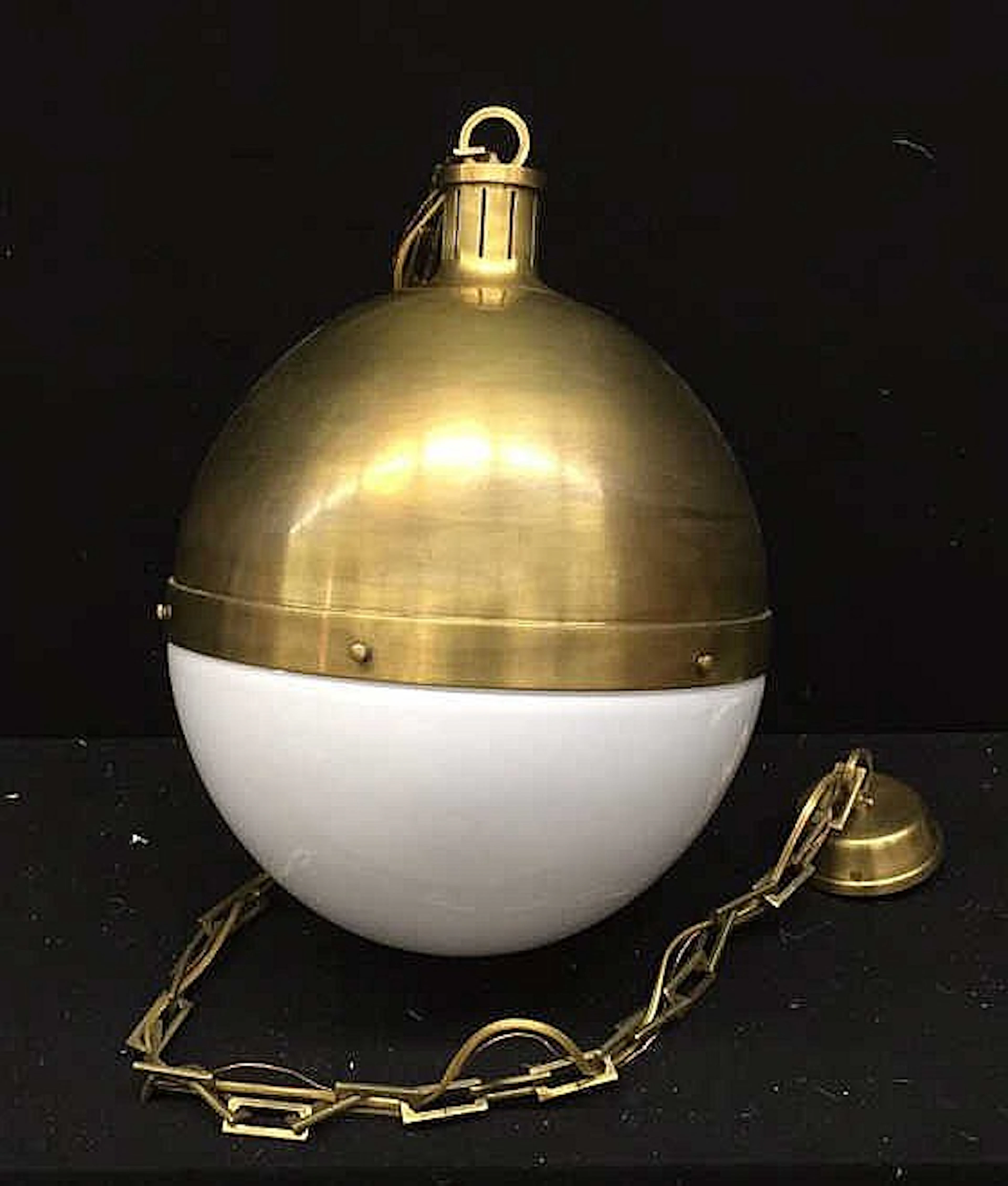Brass and White Glass Nautical Chandelier