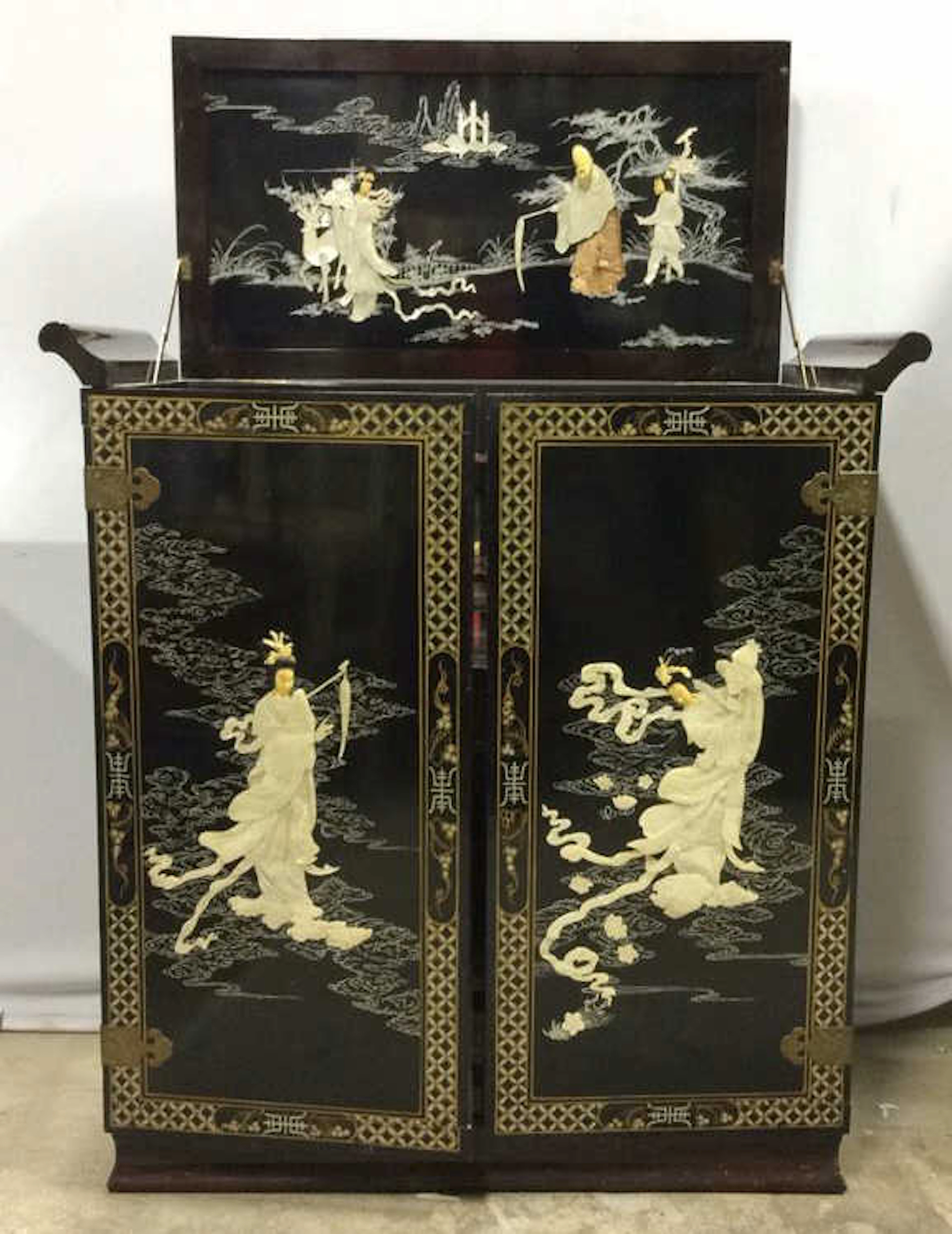 Vintage Asian Intricate Bar Cabinet