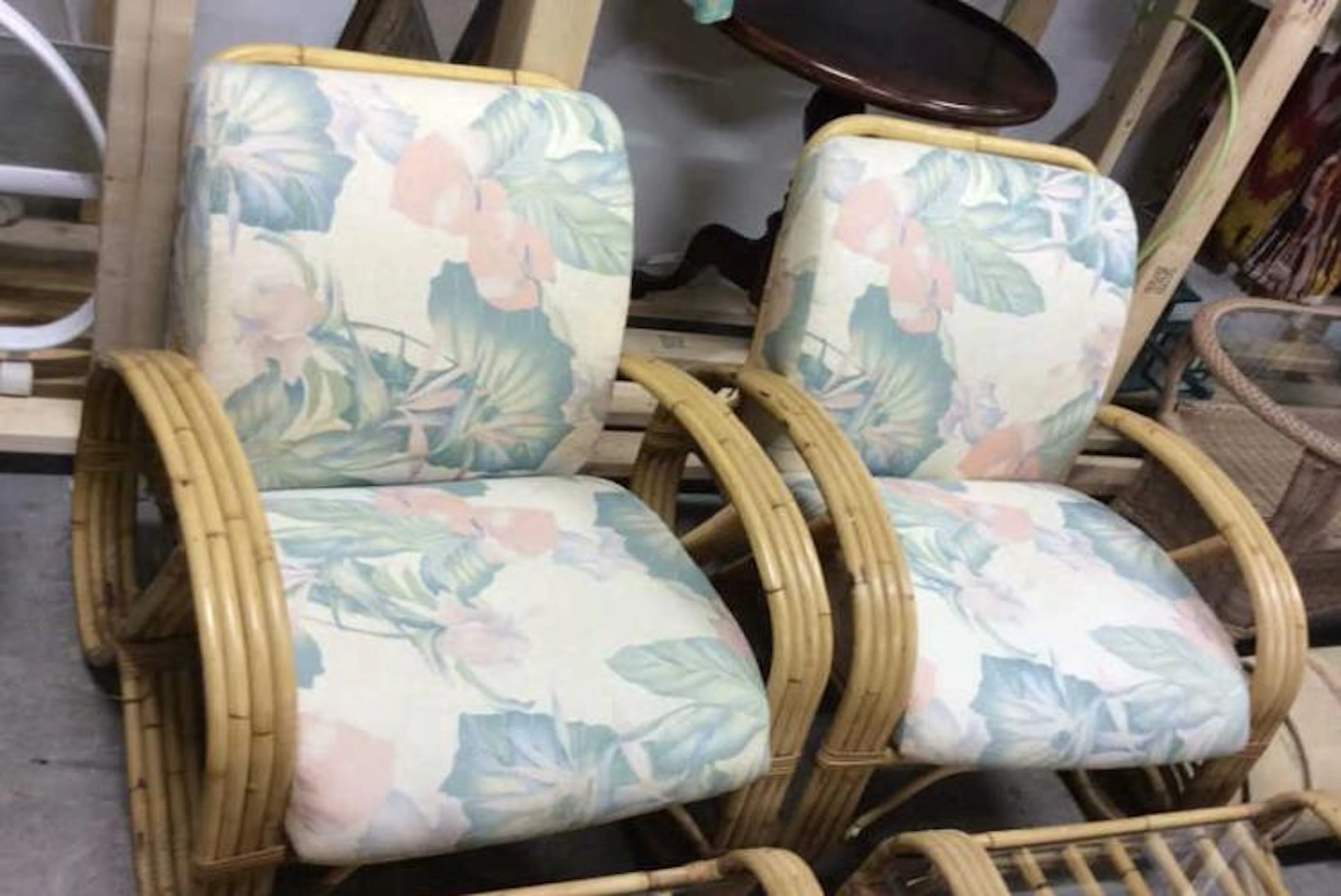 Set 4 Bamboo Patio Furniture Chairs W Ottomans