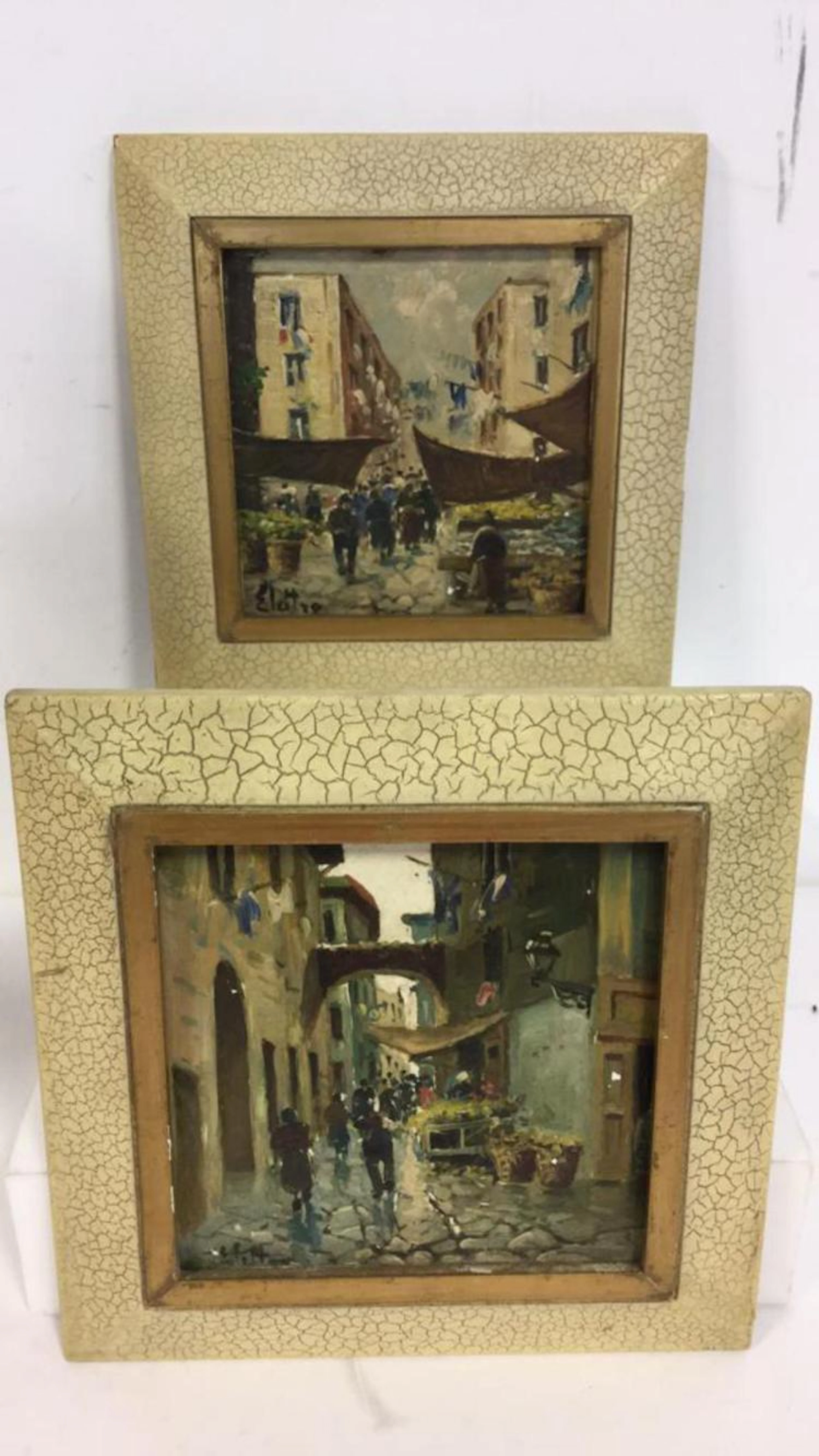 Pair Framed Painted Italian Tiles