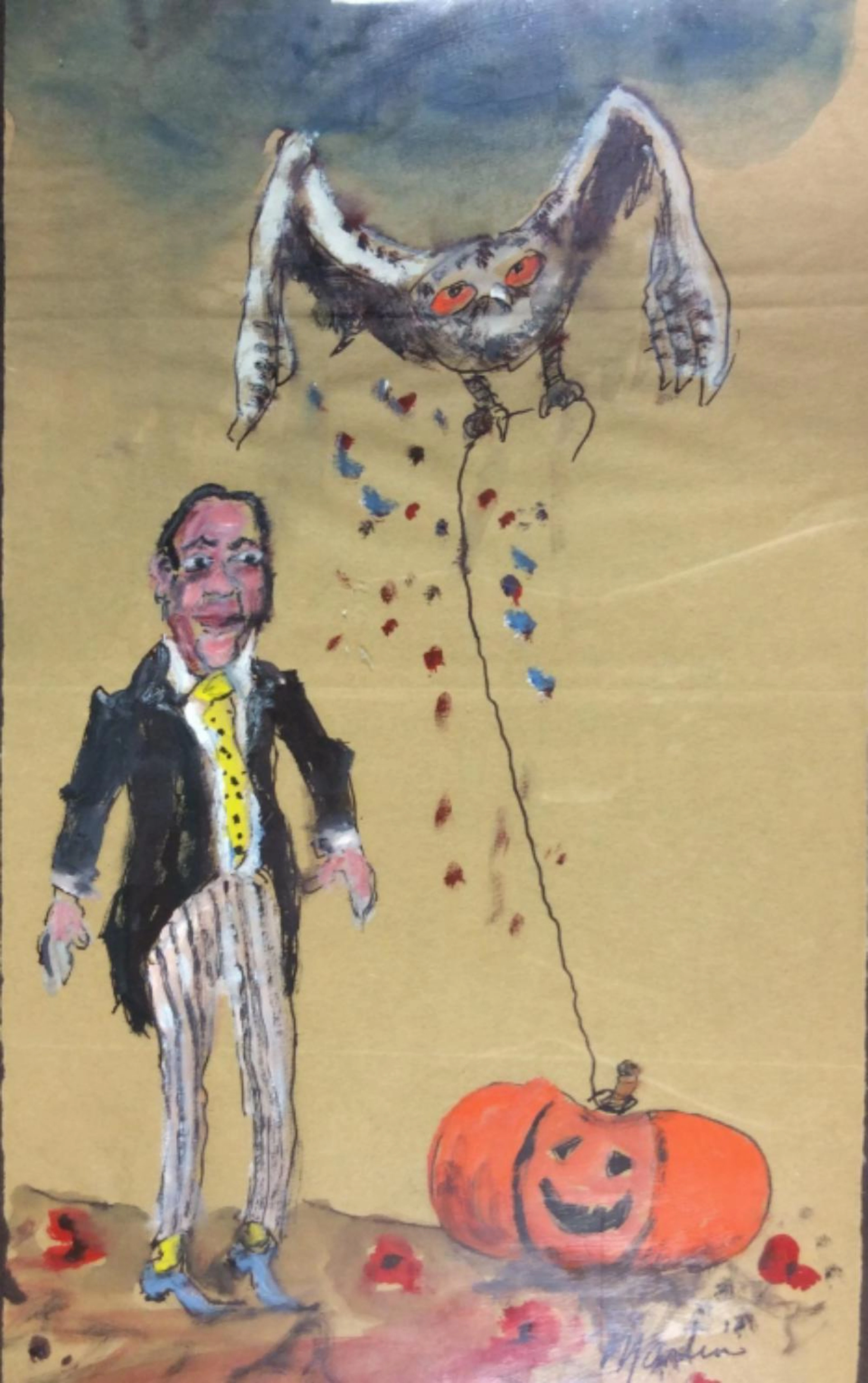 JAMES MARTIN Man w Bat Painting on Paper