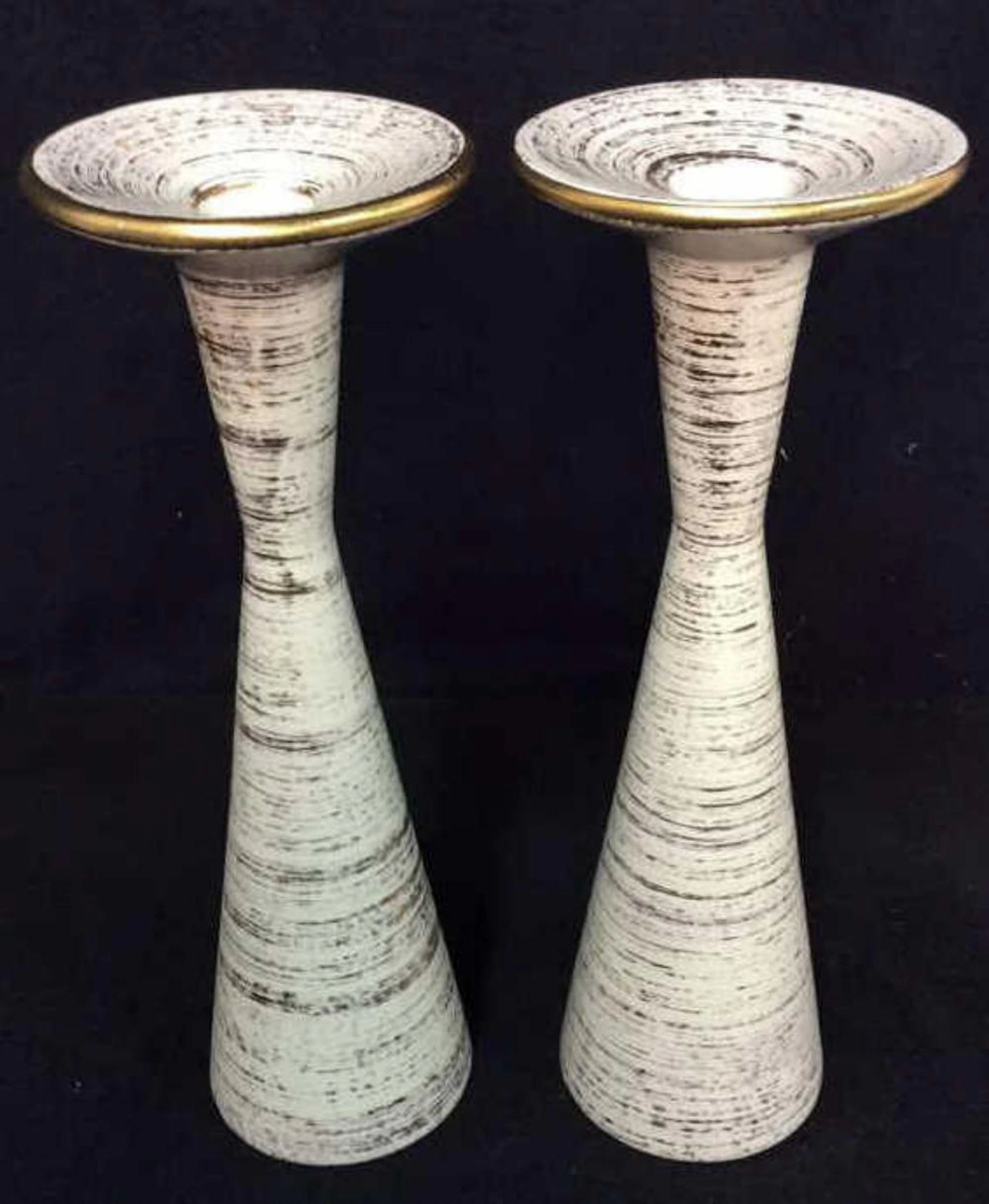 Pair Mid Century Mid Ceramic Pottery Candlesticks