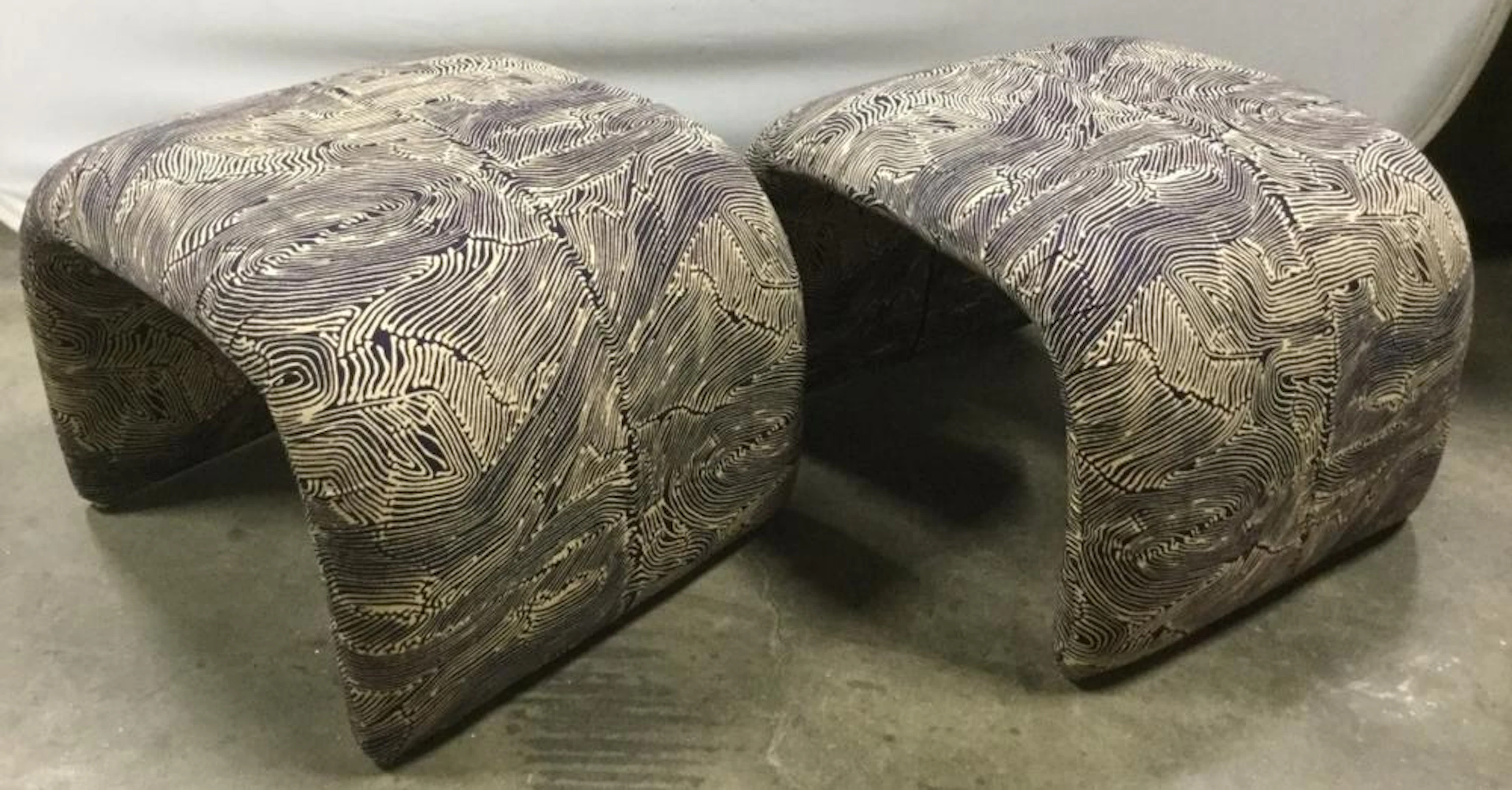 Pair Milo Baughman Style MCM Waterfall Ottomans