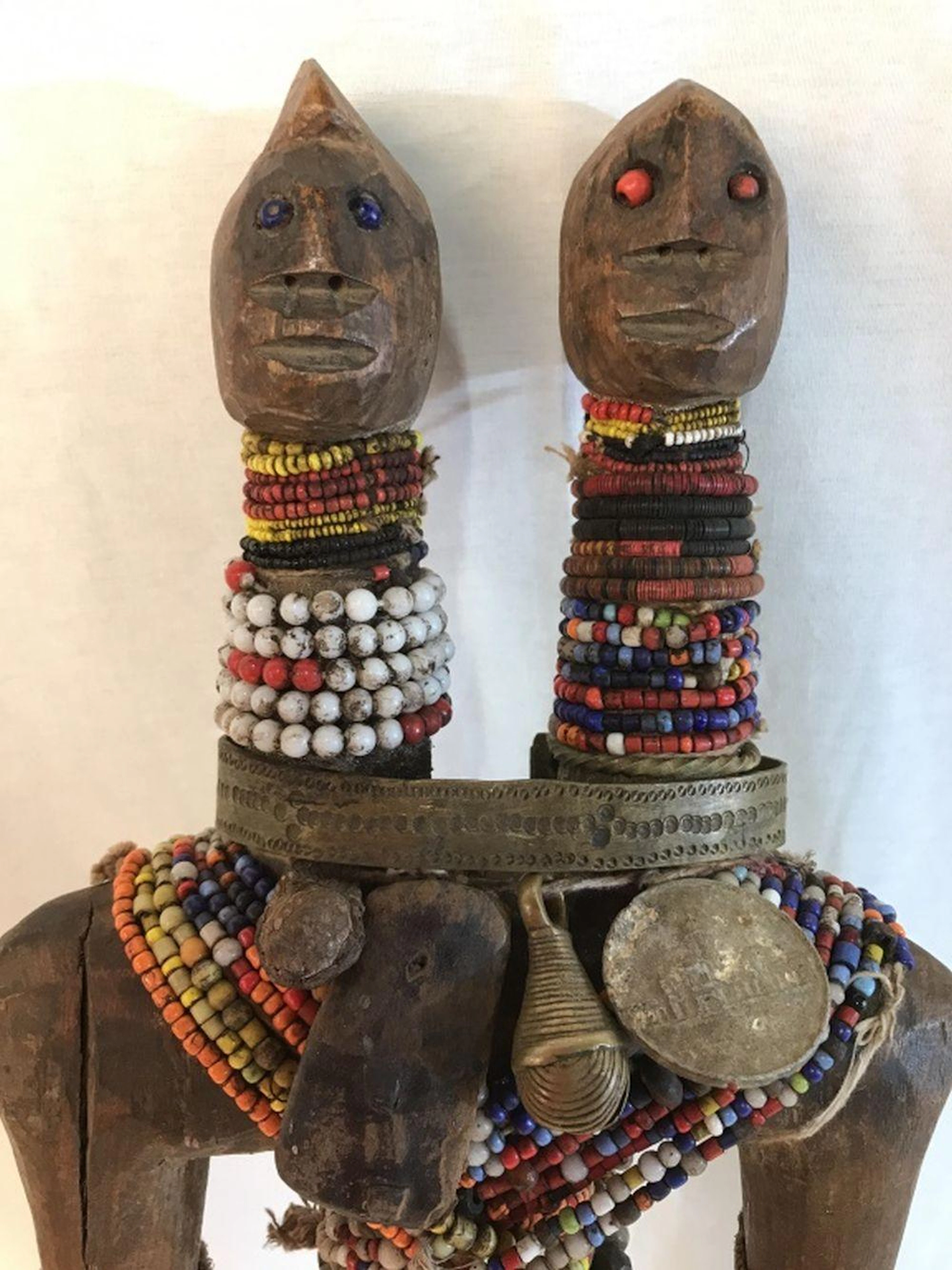Antique African Art Two Head Wooden Fertility Doll