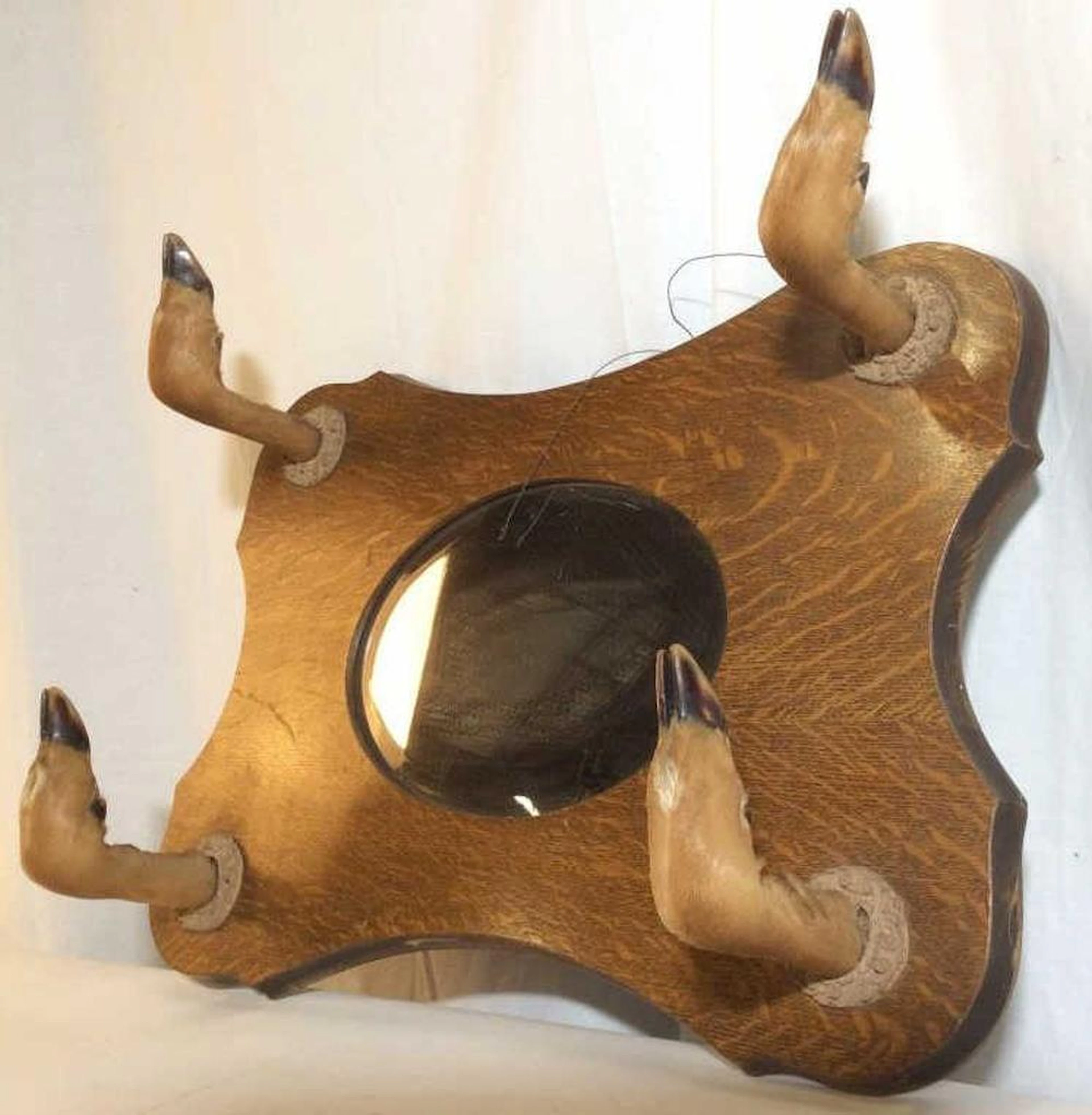 Oak Frame Beveled Mirror W Taxidermy Hooves