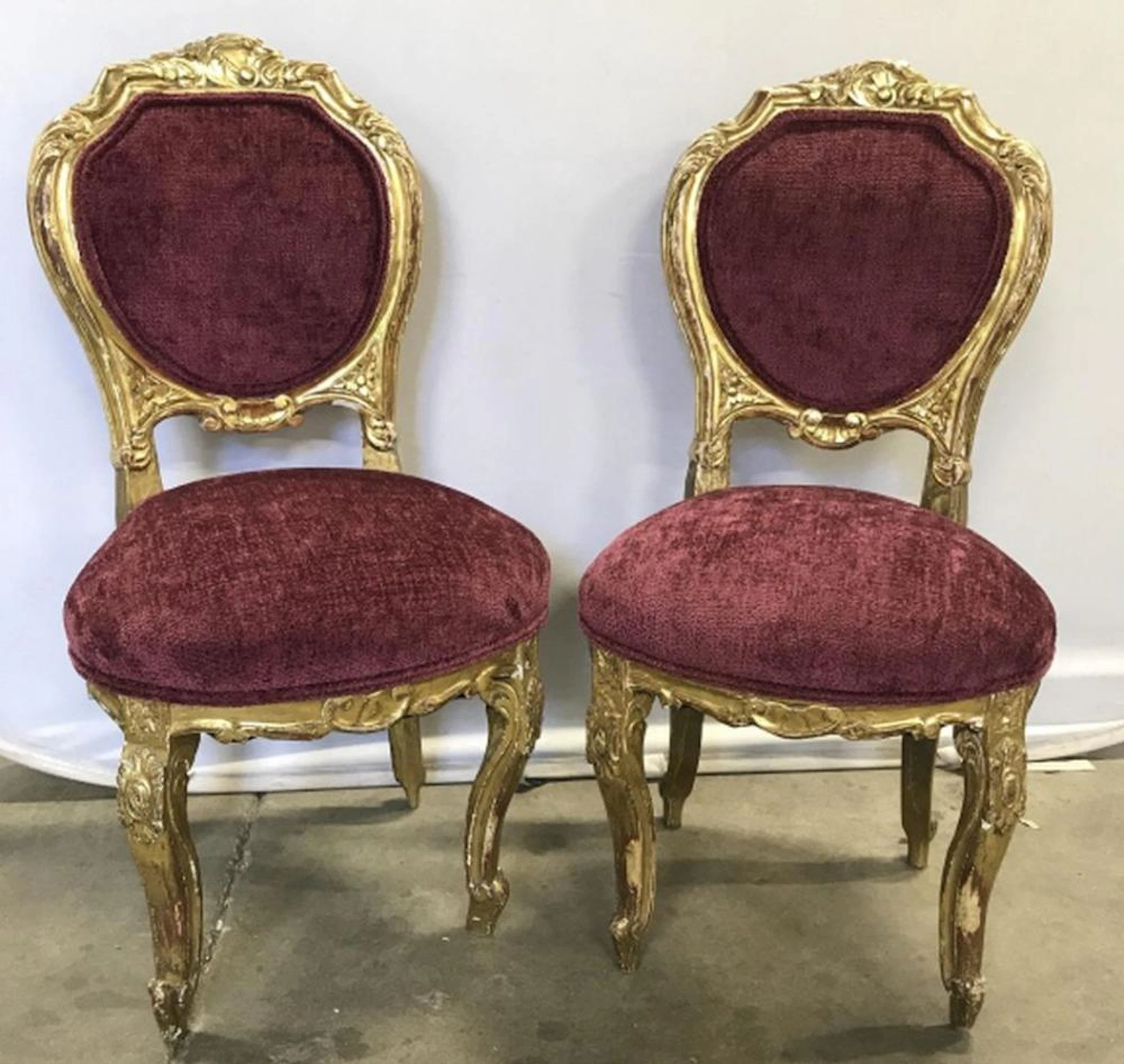 Pair Antique Venetian Carved Gilt Wood Chairs