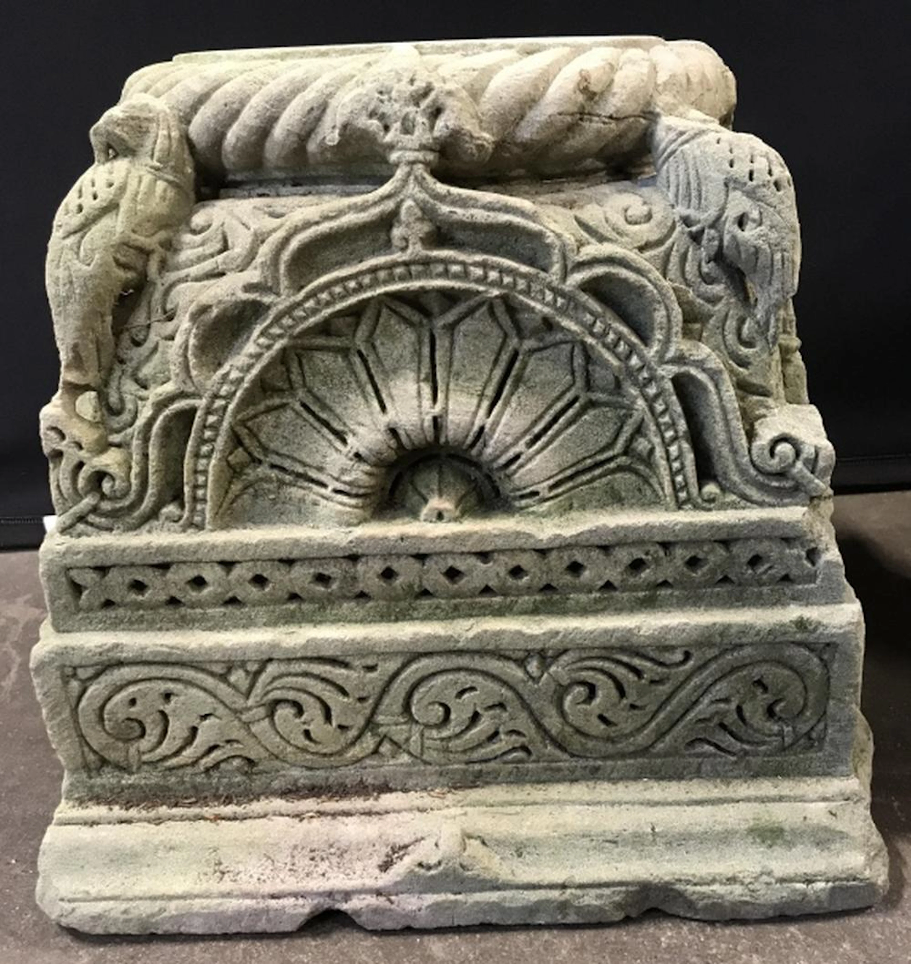 Pair Antique Carved Sandstone Indian Column Bases