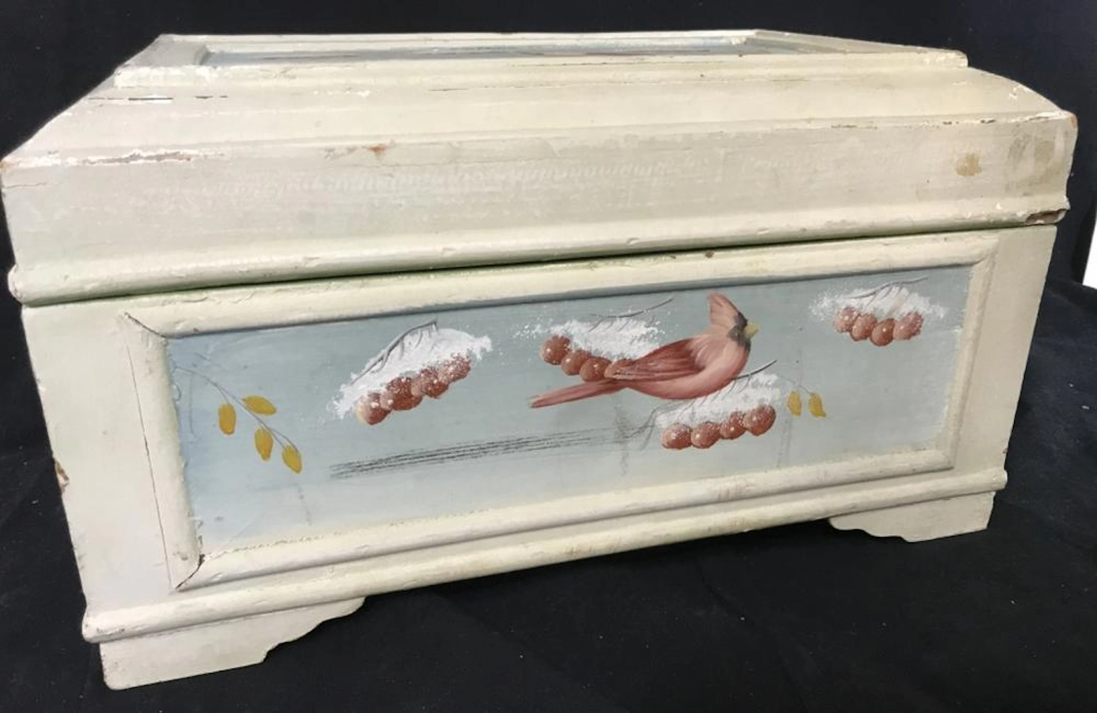 Painted Cardinal Scene Wood Storage Box