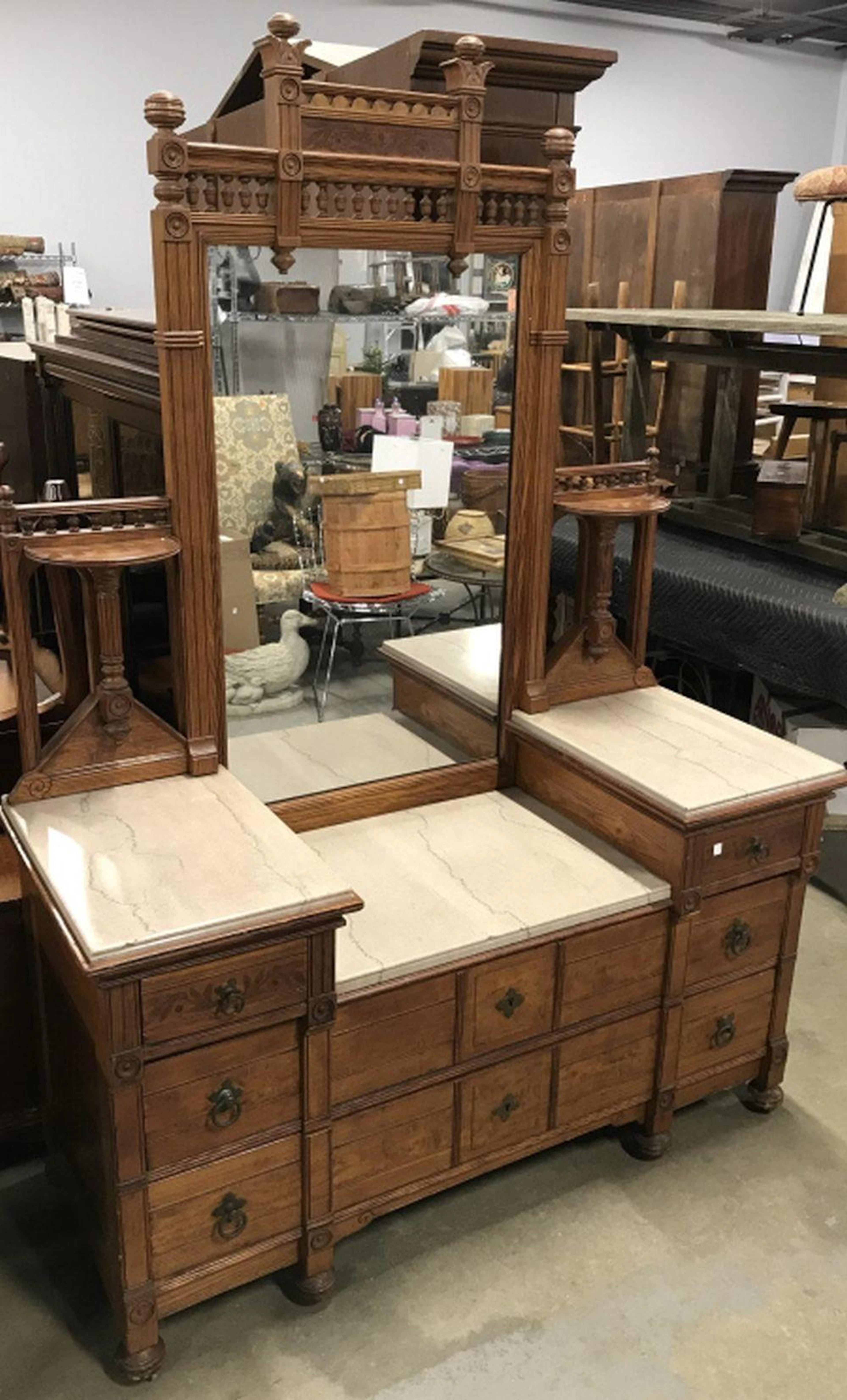 Antique Marble Topped Eastlake Mirrored Dresser