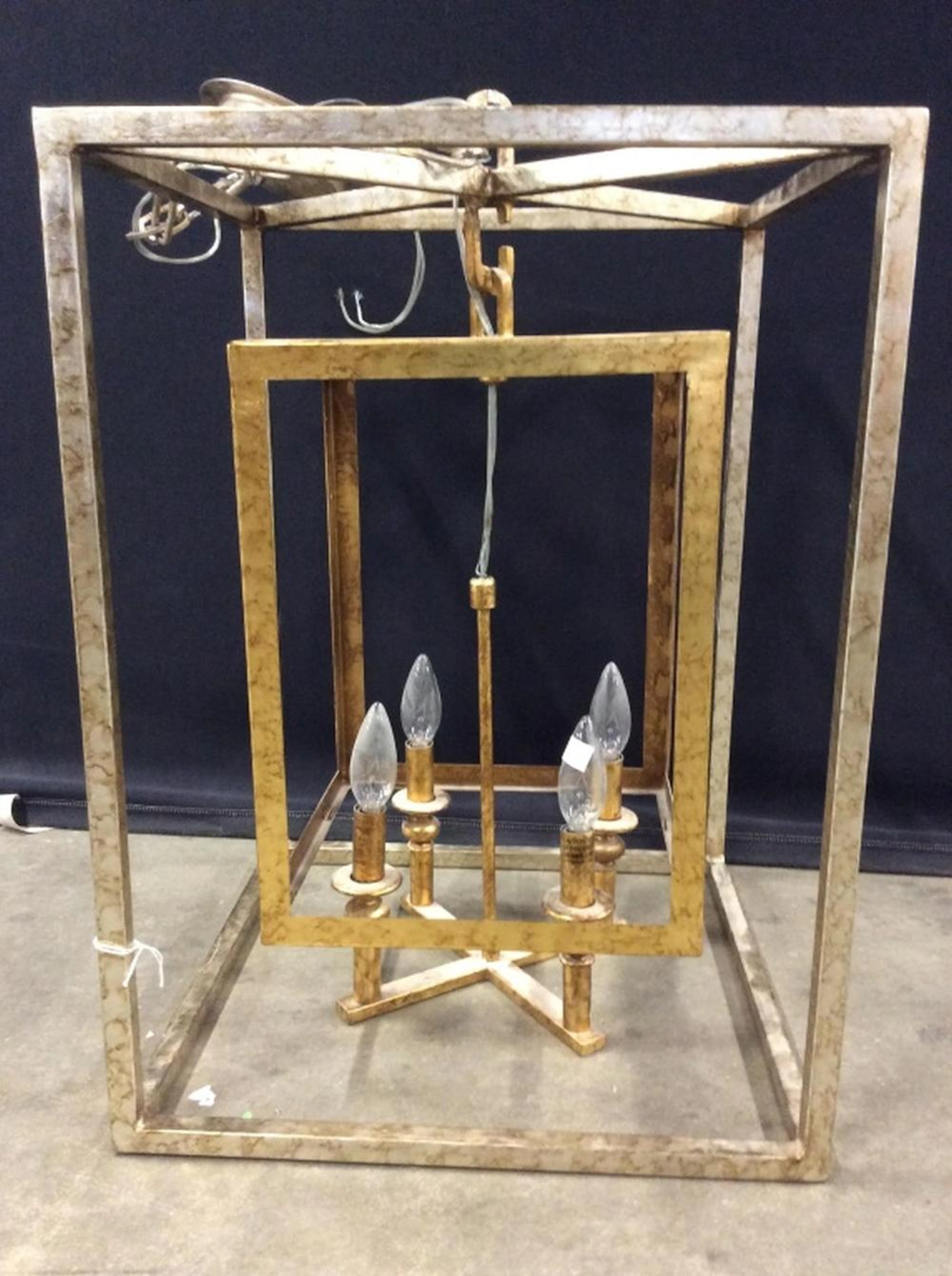 Rectangular Box Gold Leafed Chandelier