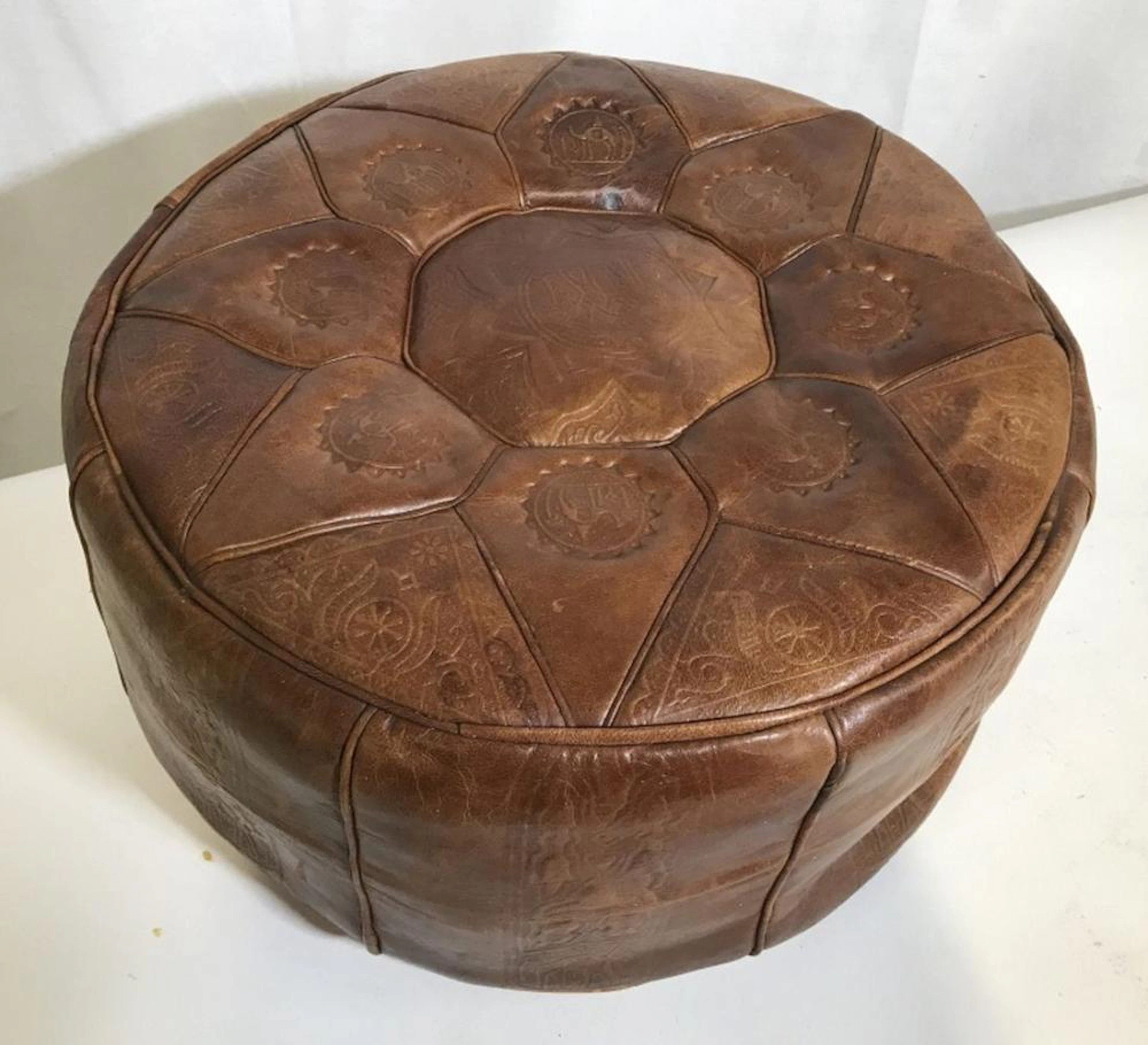 Moroccan Style Brown Leather Pouf