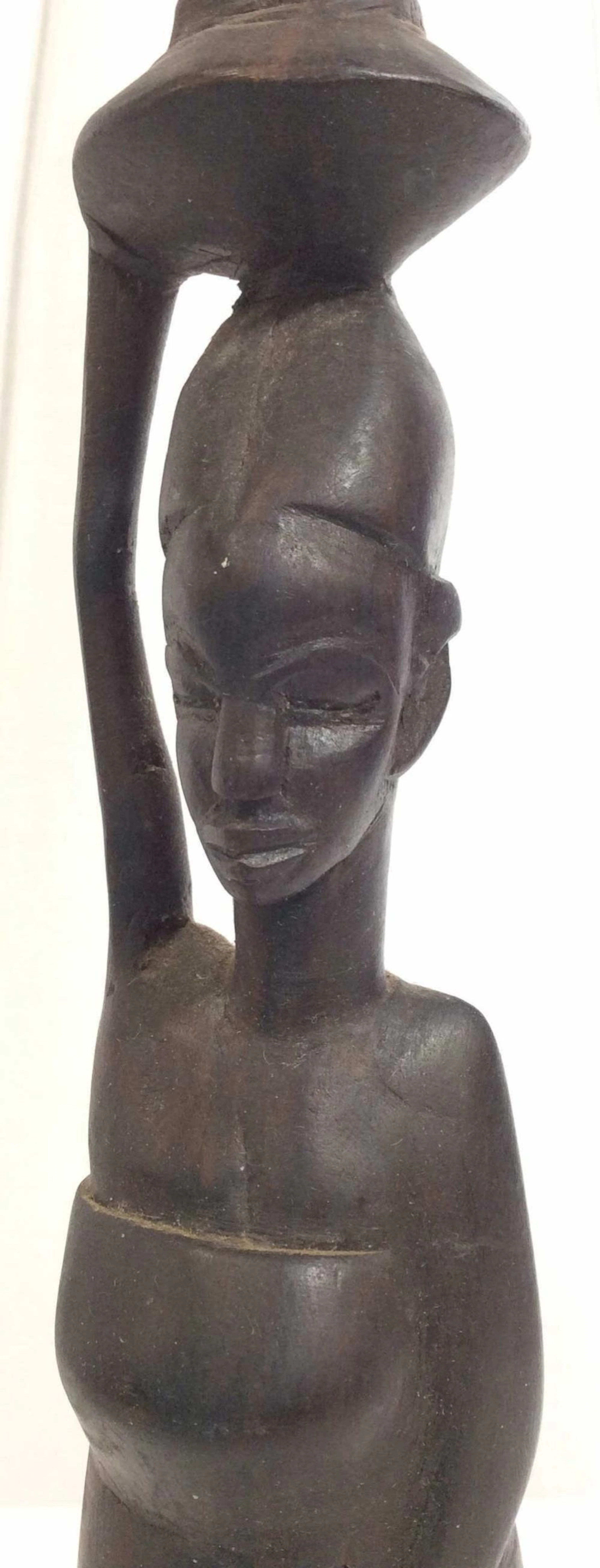 African Art Wood Female Figure Carrying Vessel