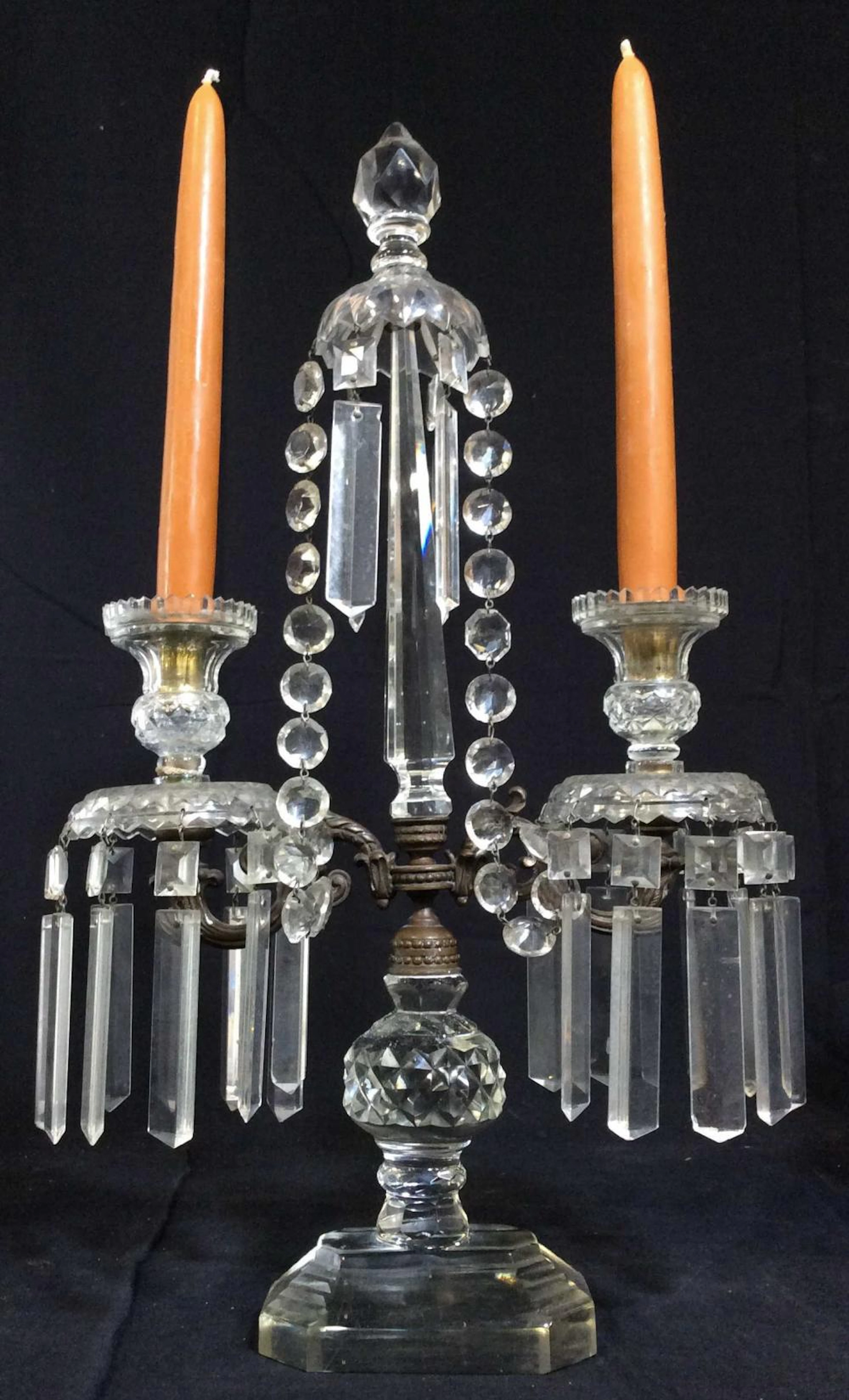 Pair Antique Crystal And Metal Girandoles