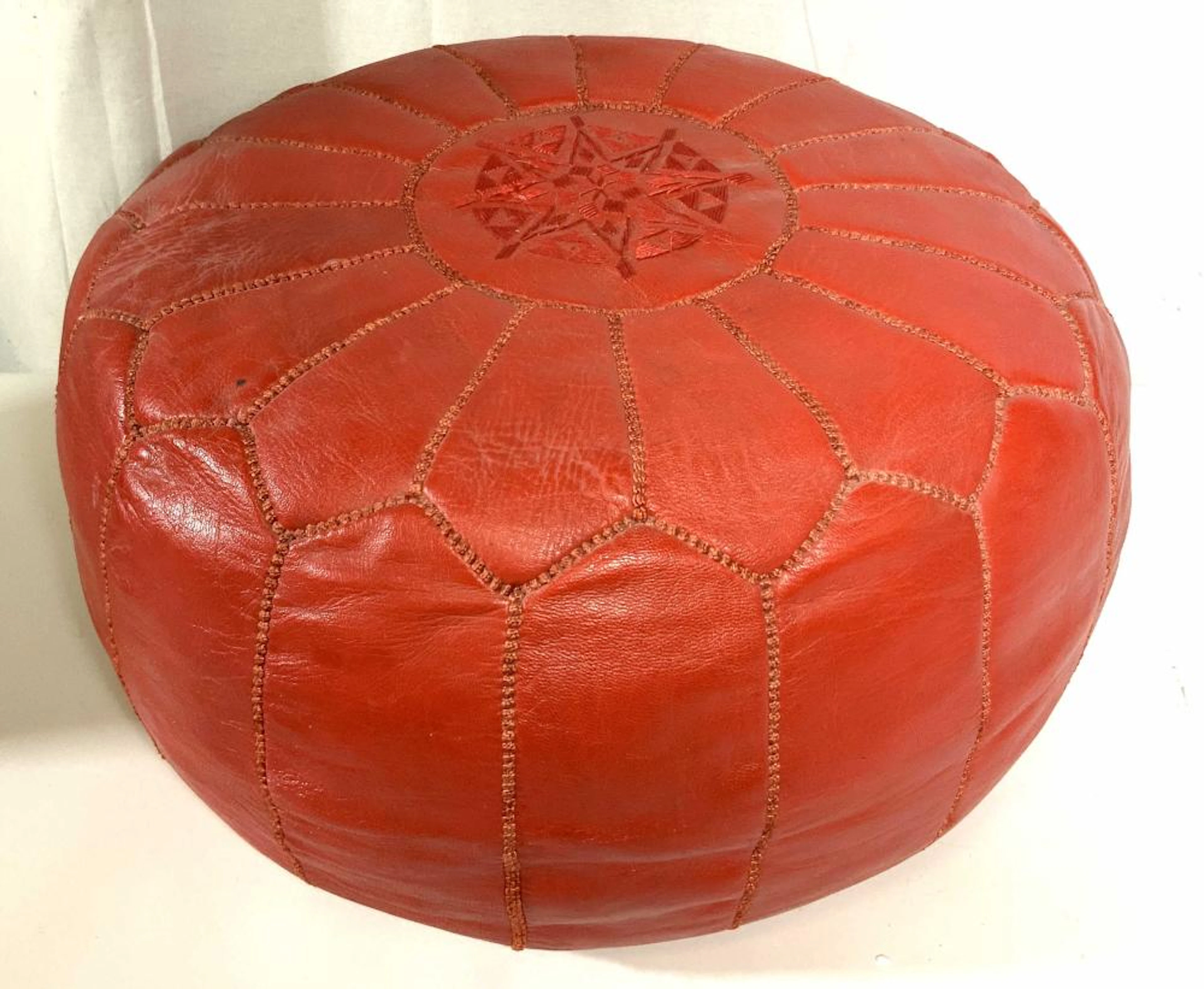 Red Toned Leather Pouf