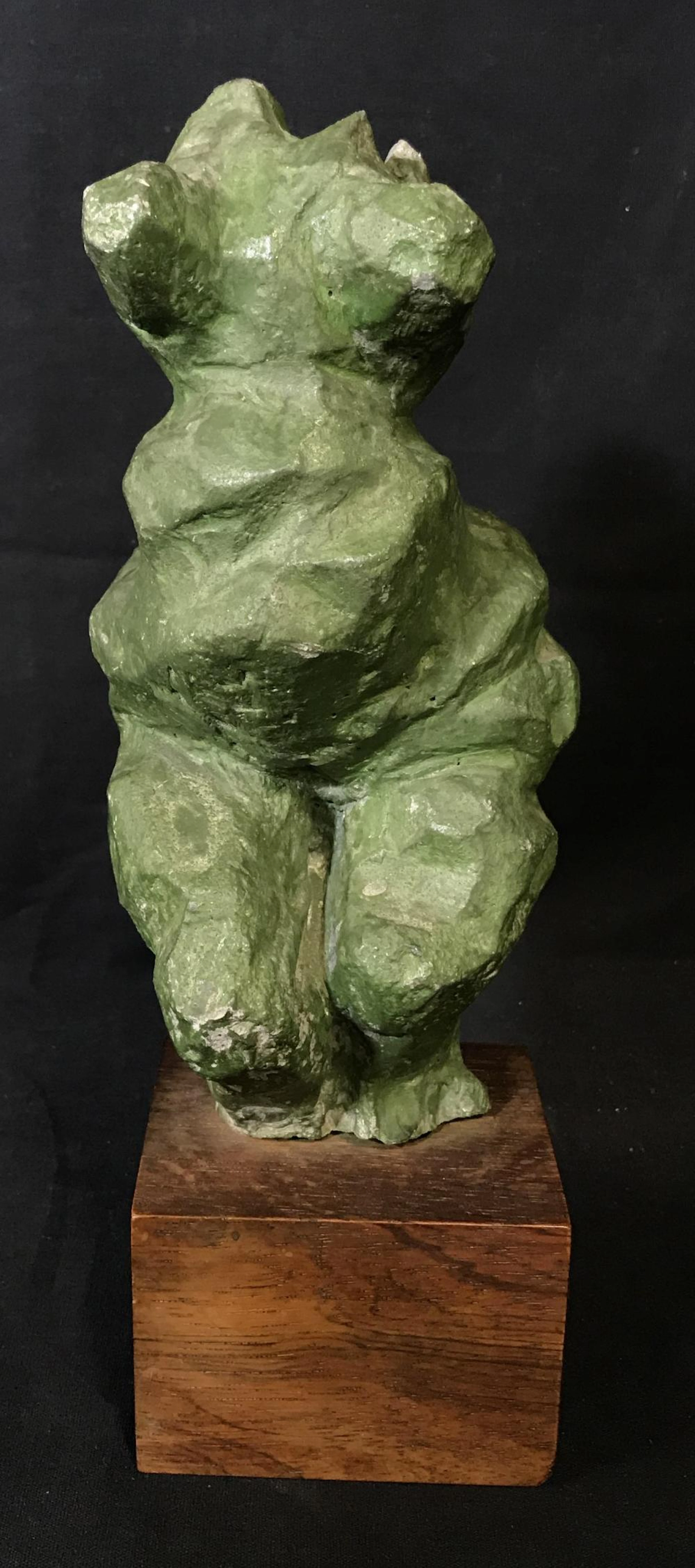 Green Painted Stone Brut Sculpture