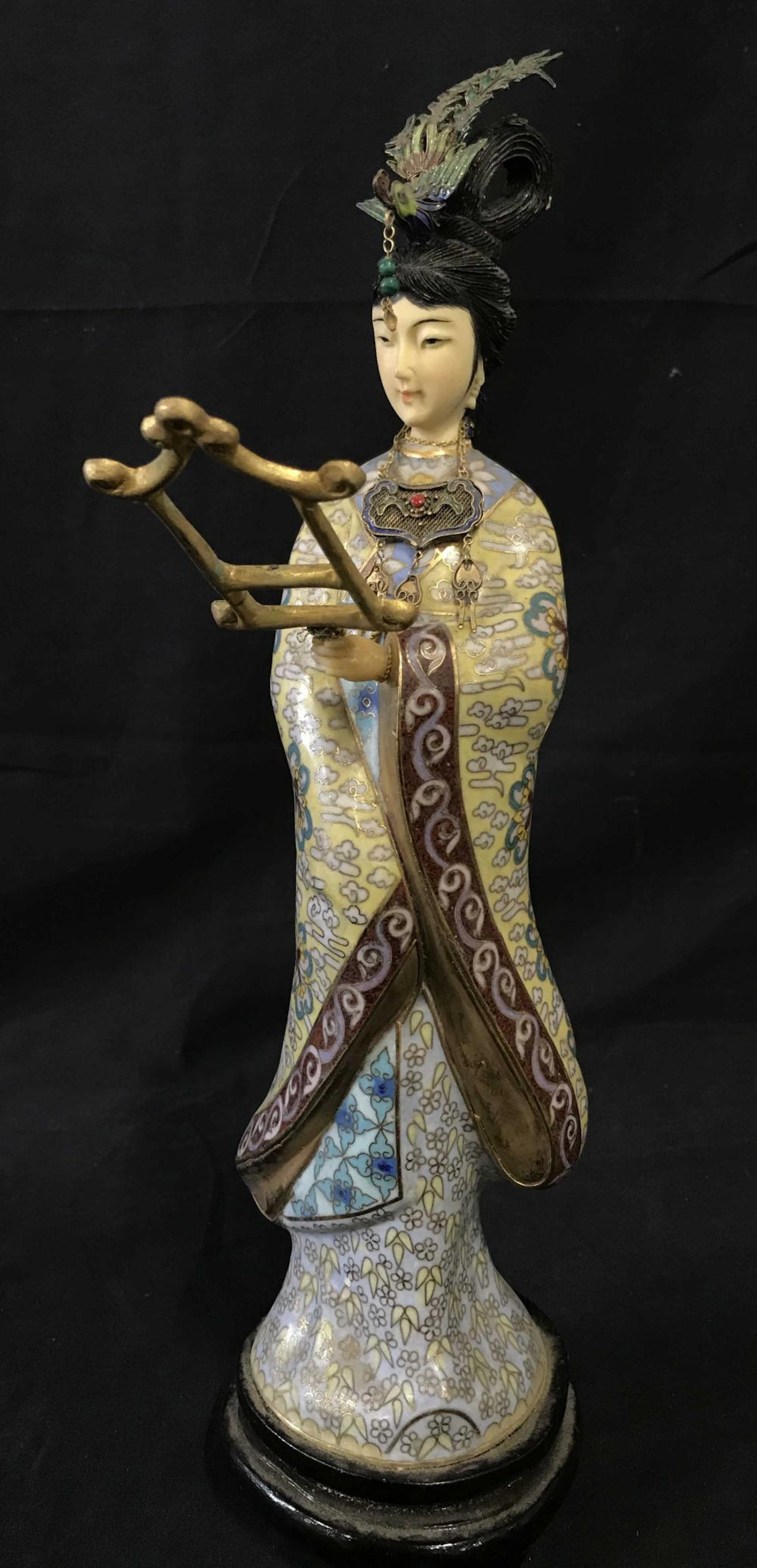 Asian Glass Figural with Metal Accessories