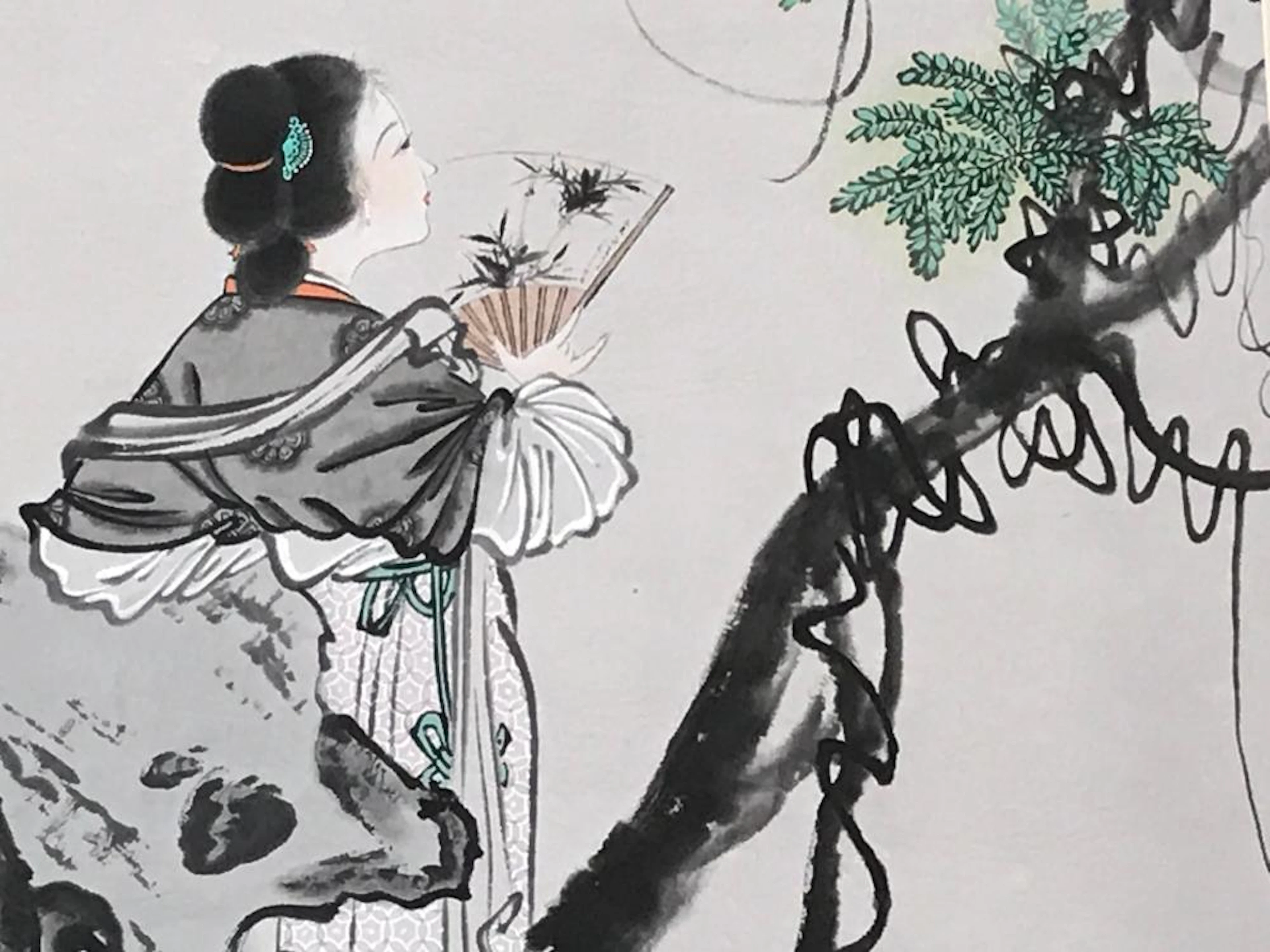 Signed Chinese Wall Scroll of Woman