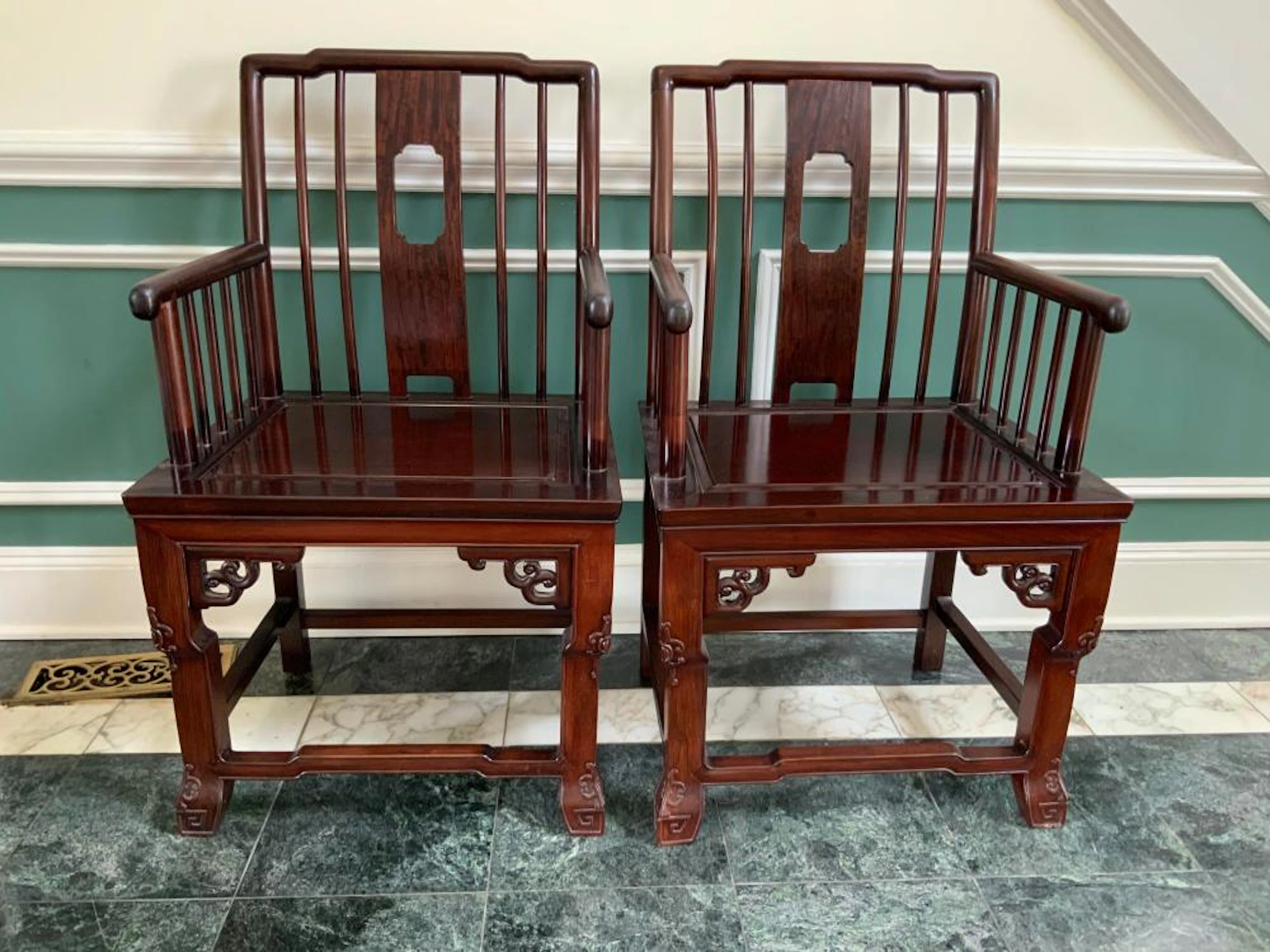 Pair Asian Rosewood Harwood Armchairs