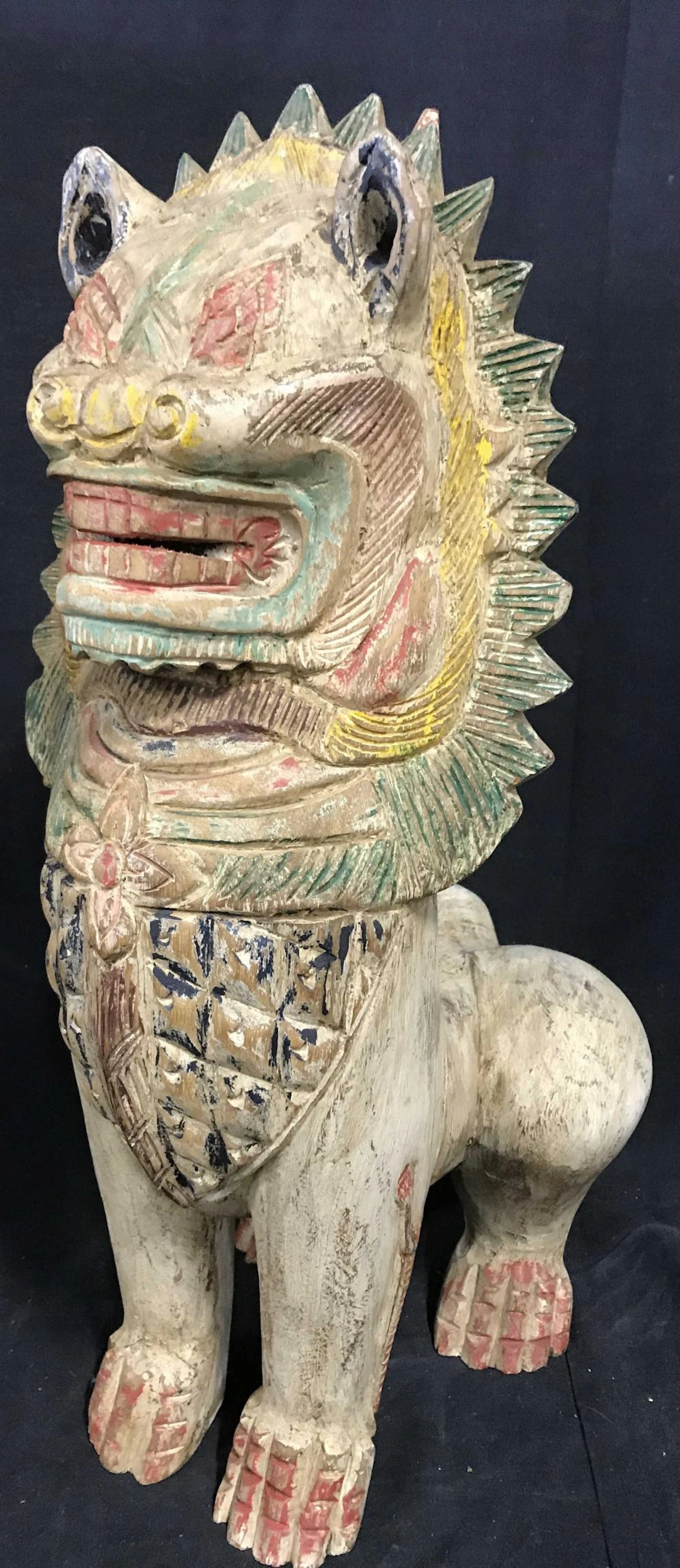 Vintage Floor Sized Carved Wood Foo Dog