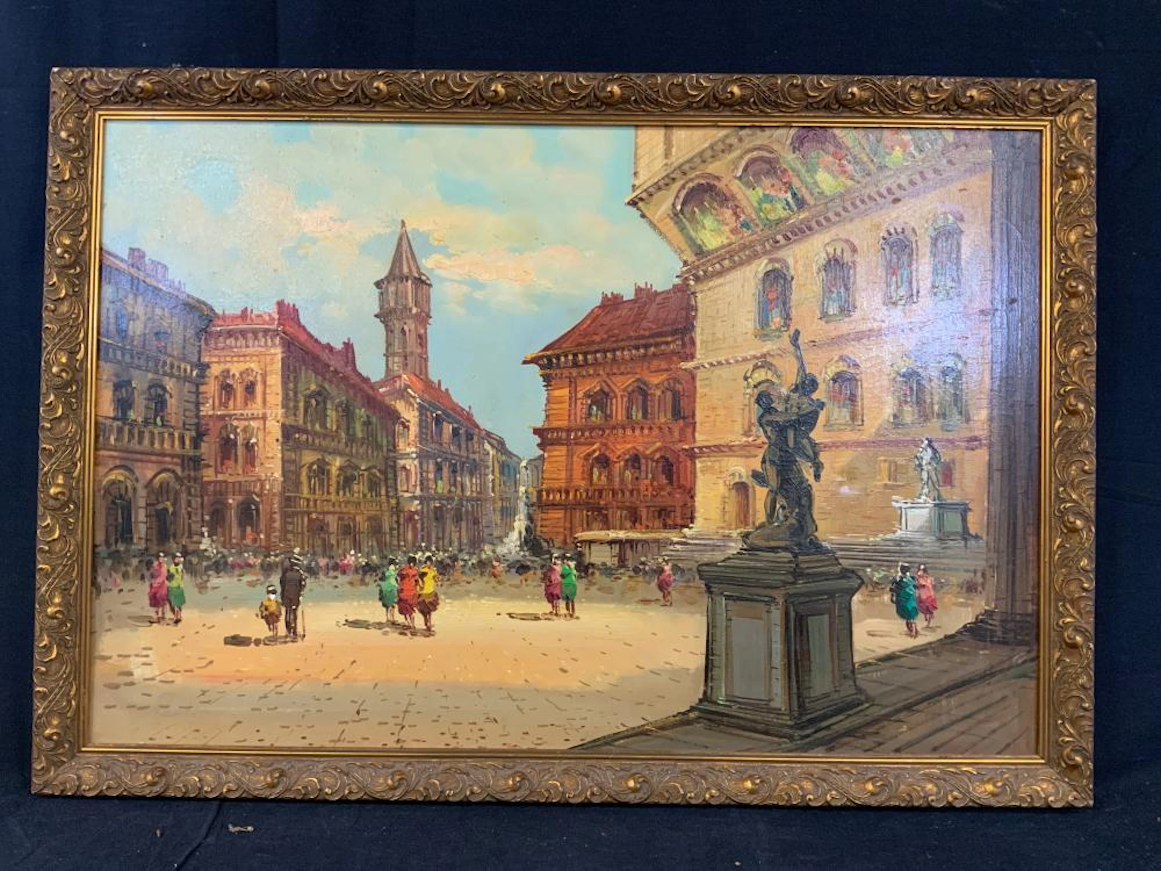 Signed Cityscape Oil Painting