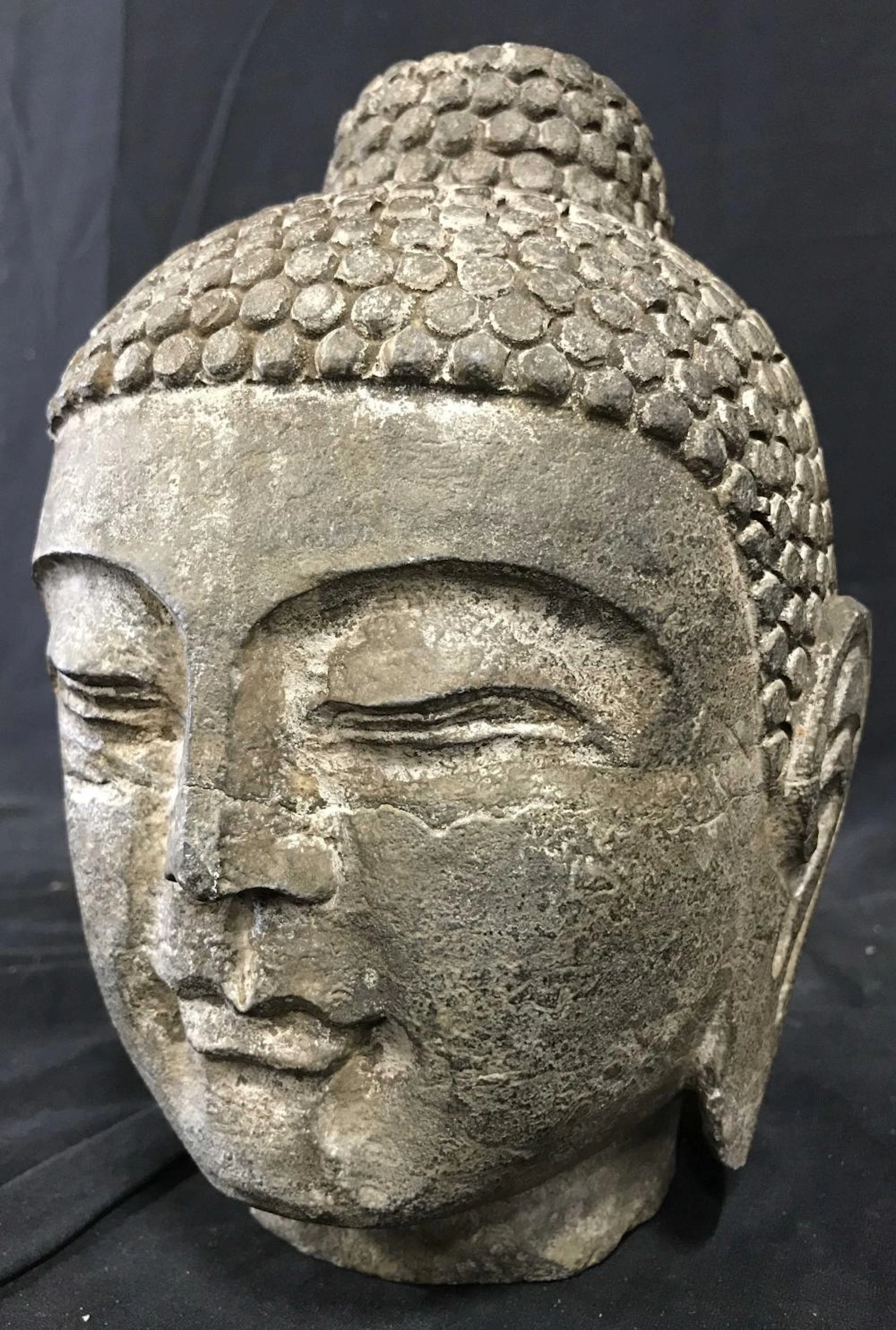 Carved Stone Buddha Head Statue