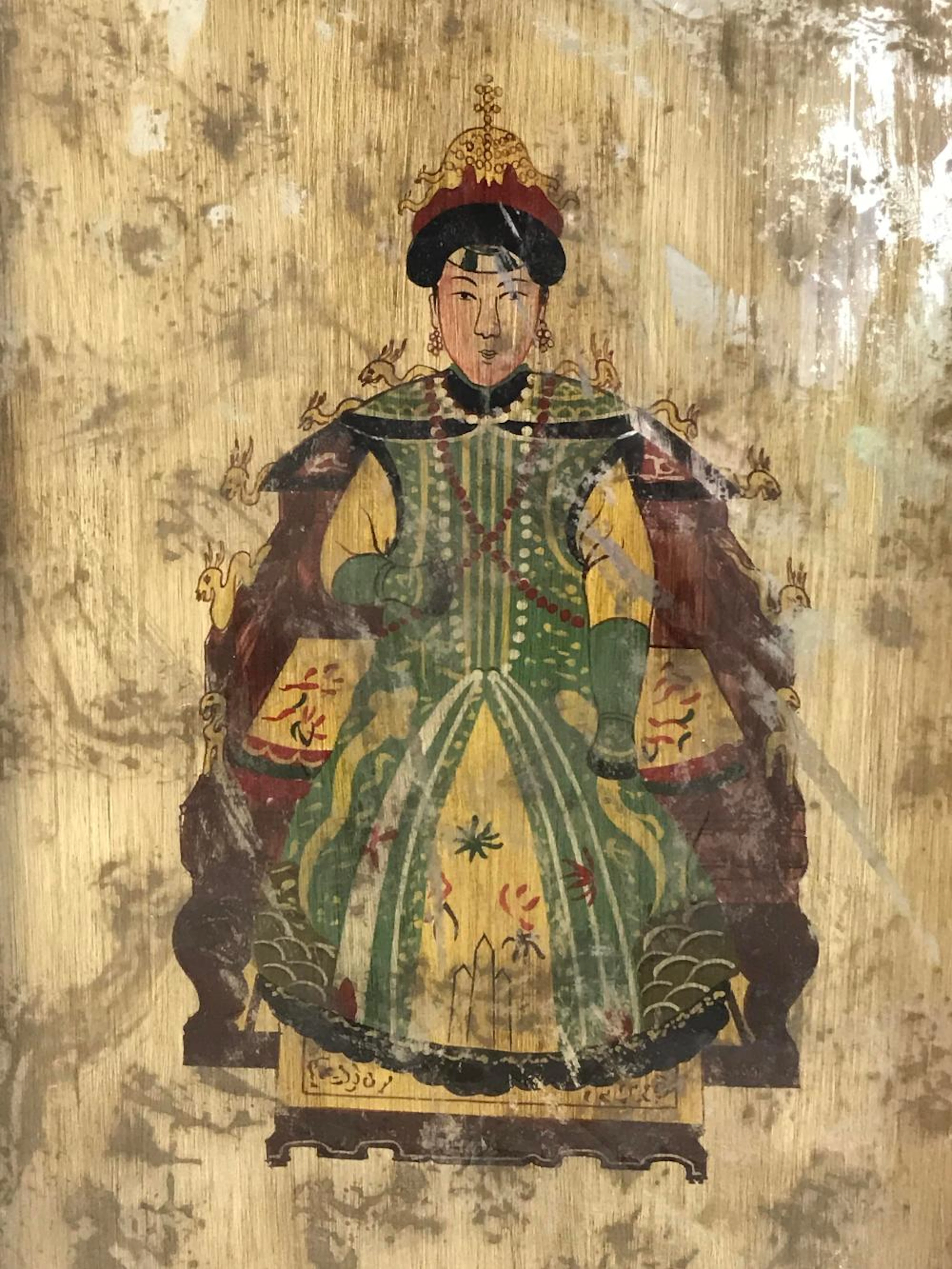Chinese Ancestor Painting on Mirrored Surface