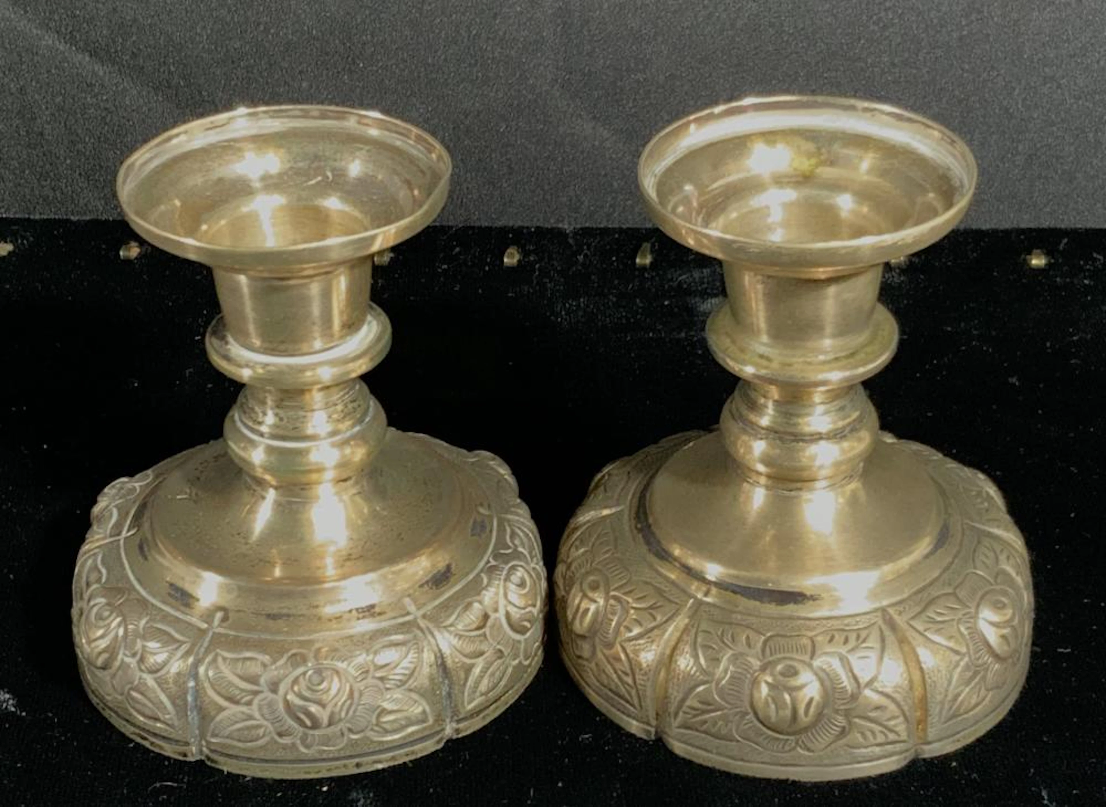 Pair Sterling Silver Repoussé Candle Holders, Mex