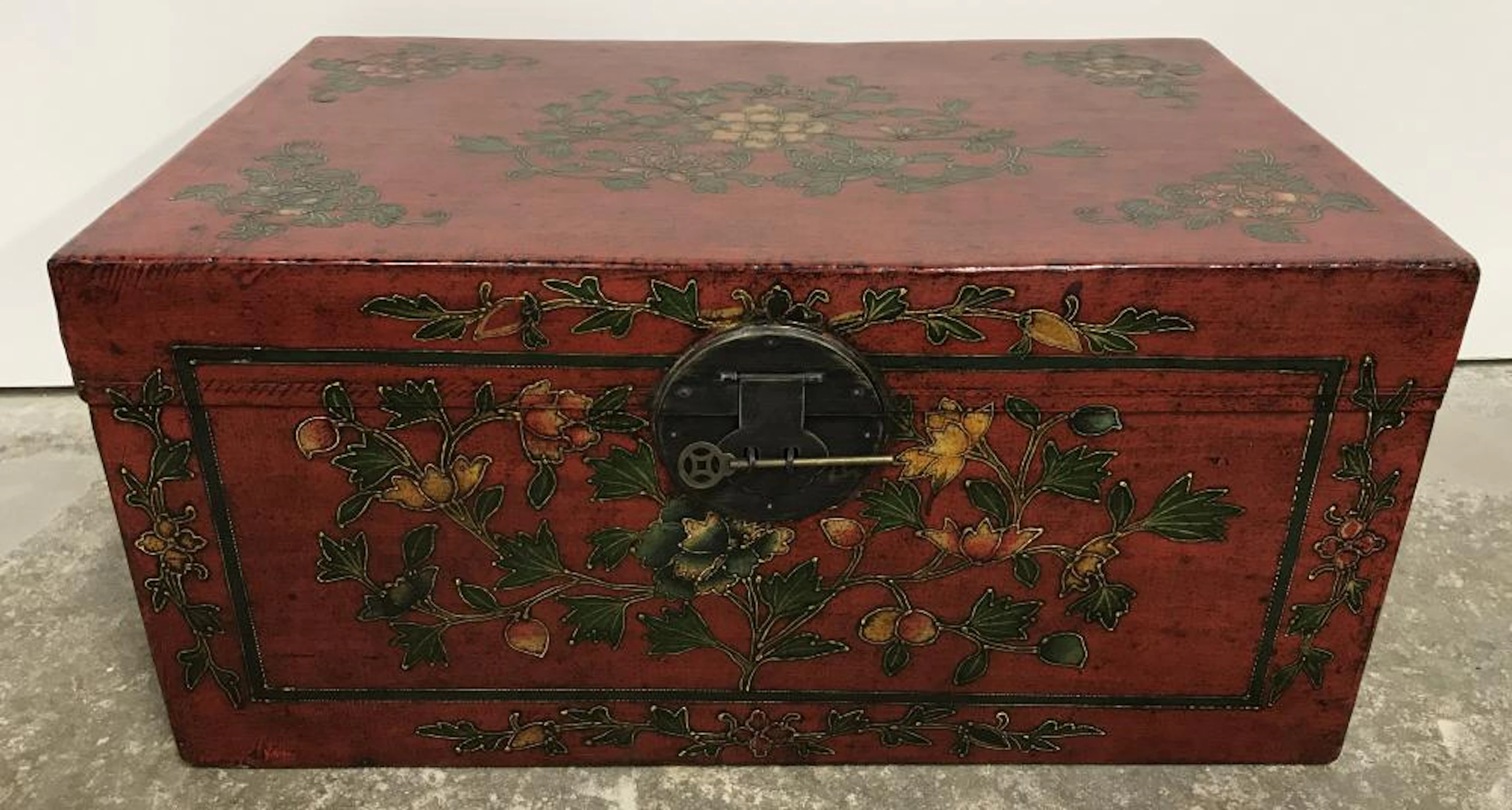 Vintage Asian Hand Painted Wooden Chest