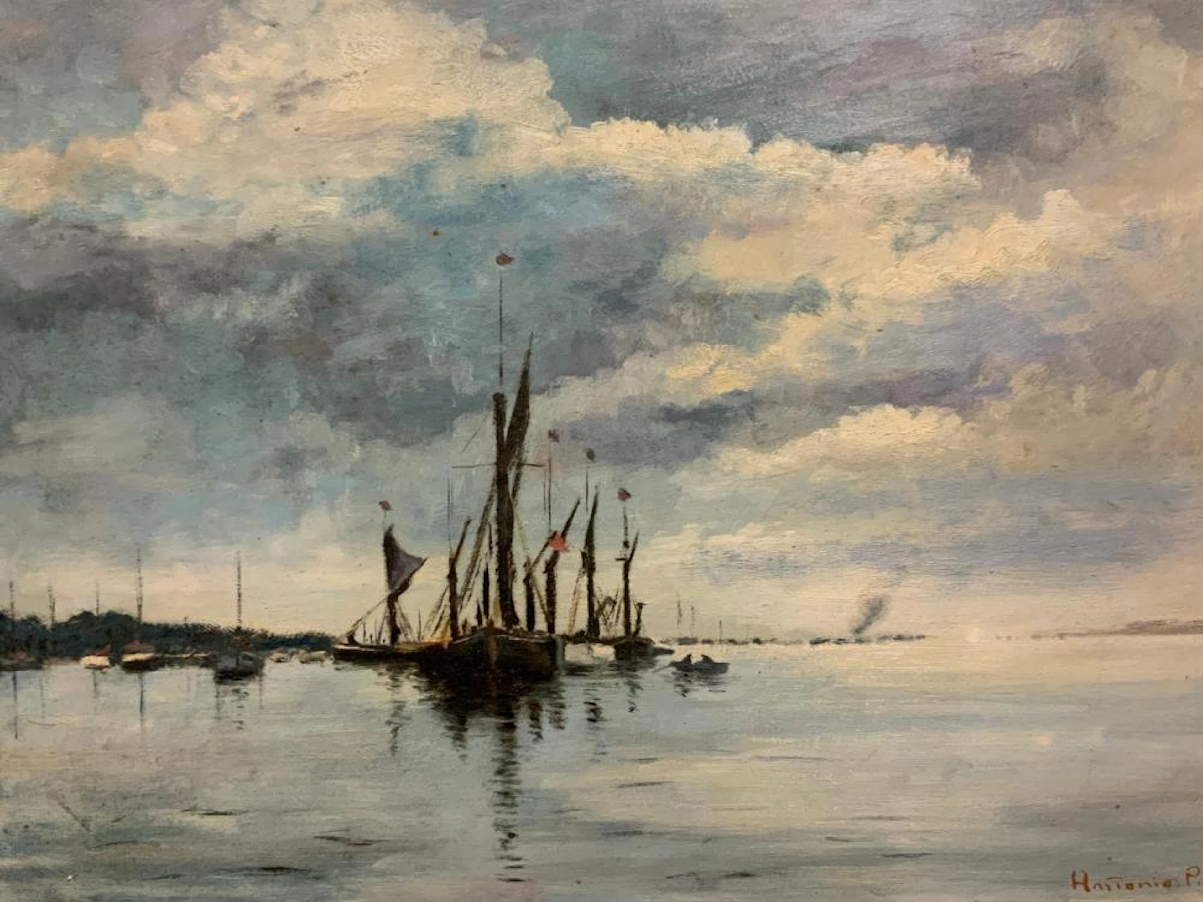 ANTONIO PIPPA Signed Oil on Board Boats in Harbor