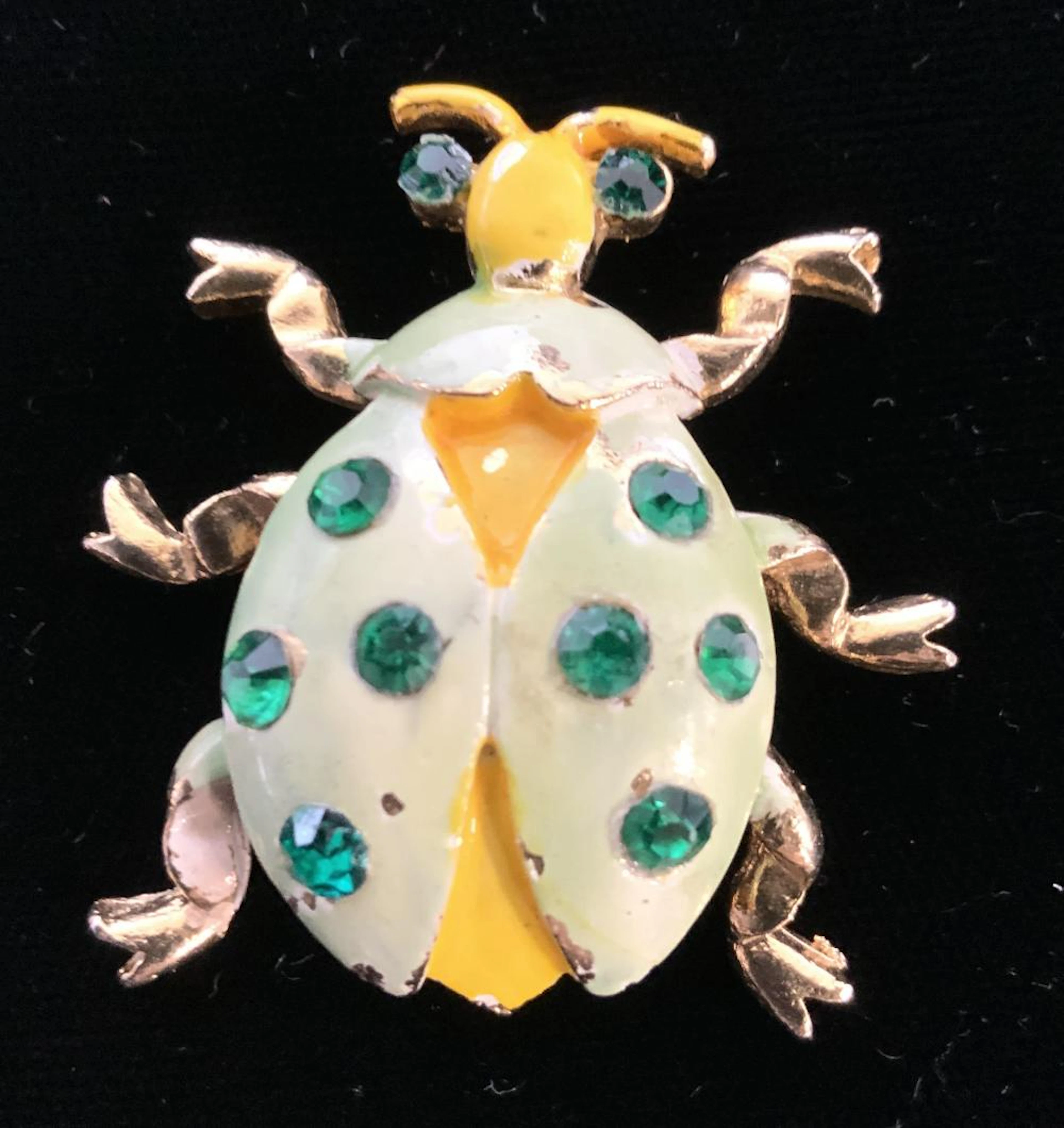 WIESS Signed Bug Brooch, Enamel & Rhinestone