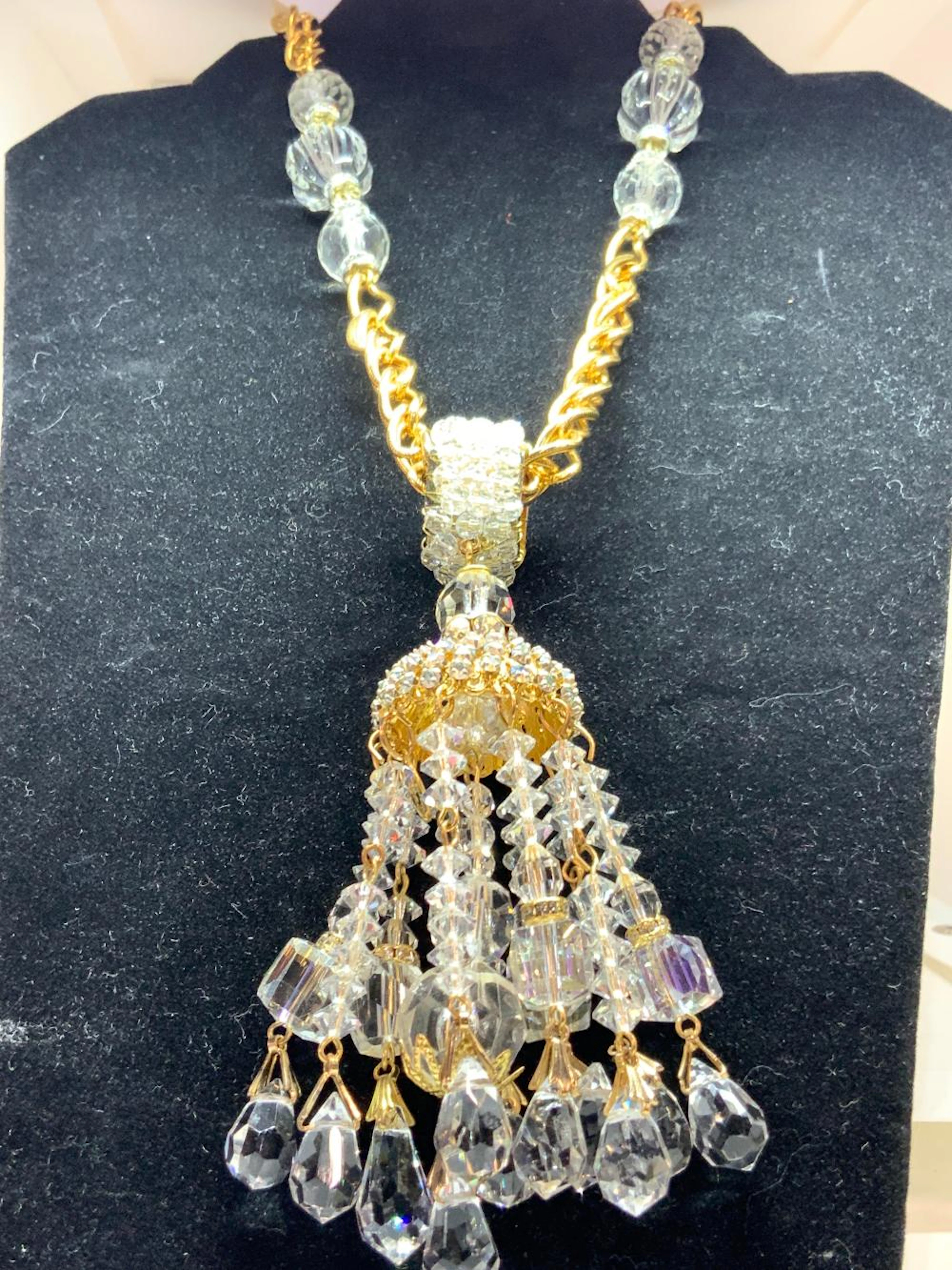 LAWRENCE VRBA Signed Crystal Long Chain Necklace