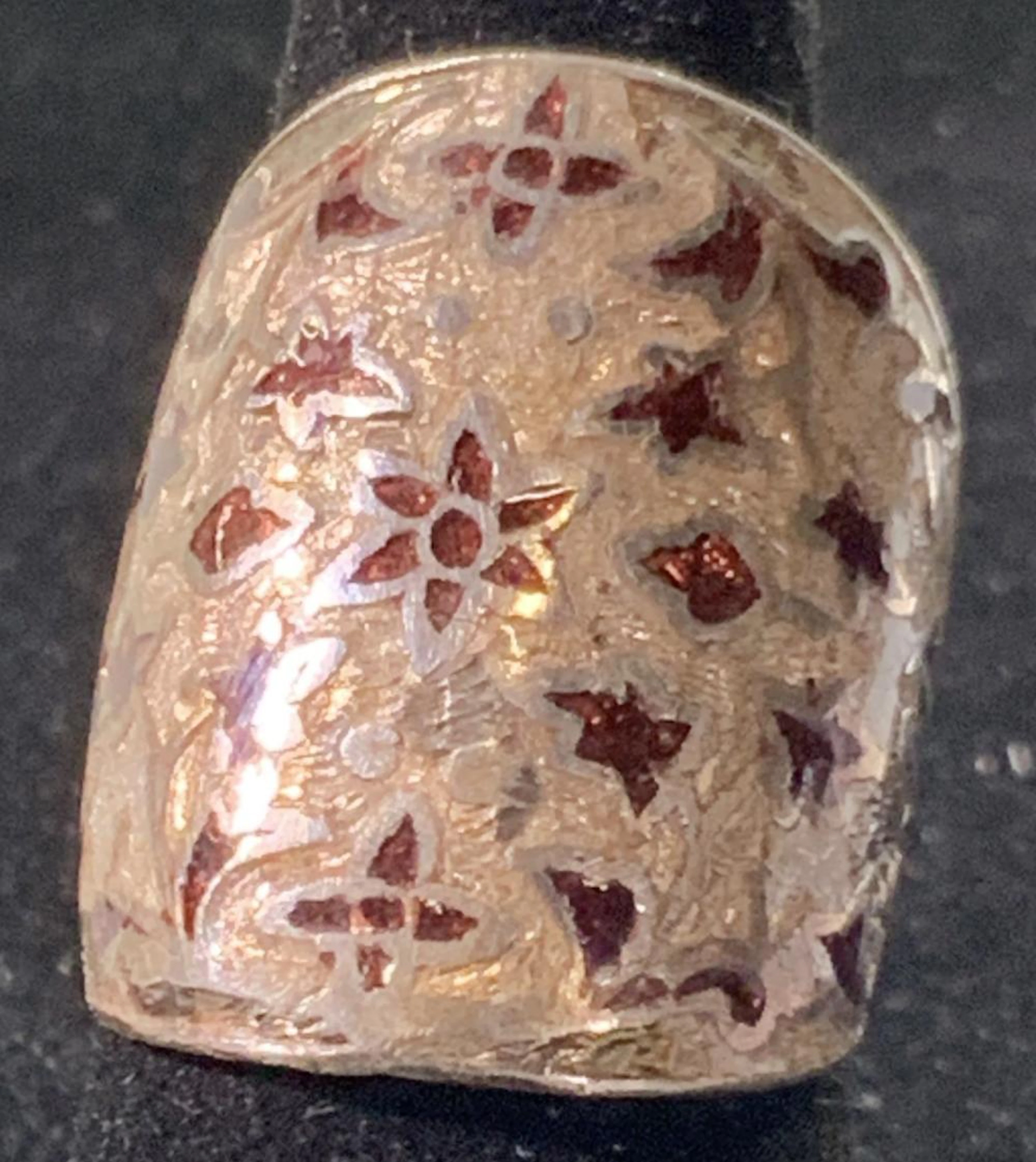 Antique Handcrafted Etched Enamel Floral Ring