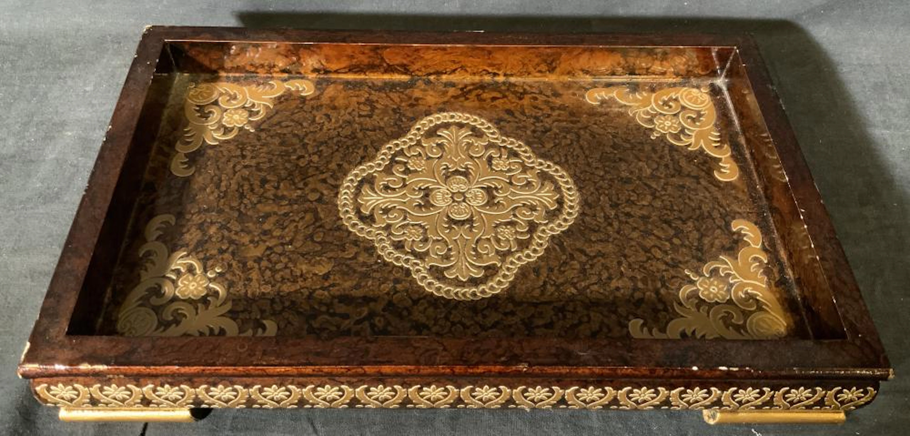 Chinese Hand Carved & Lacquered Wooden Tray