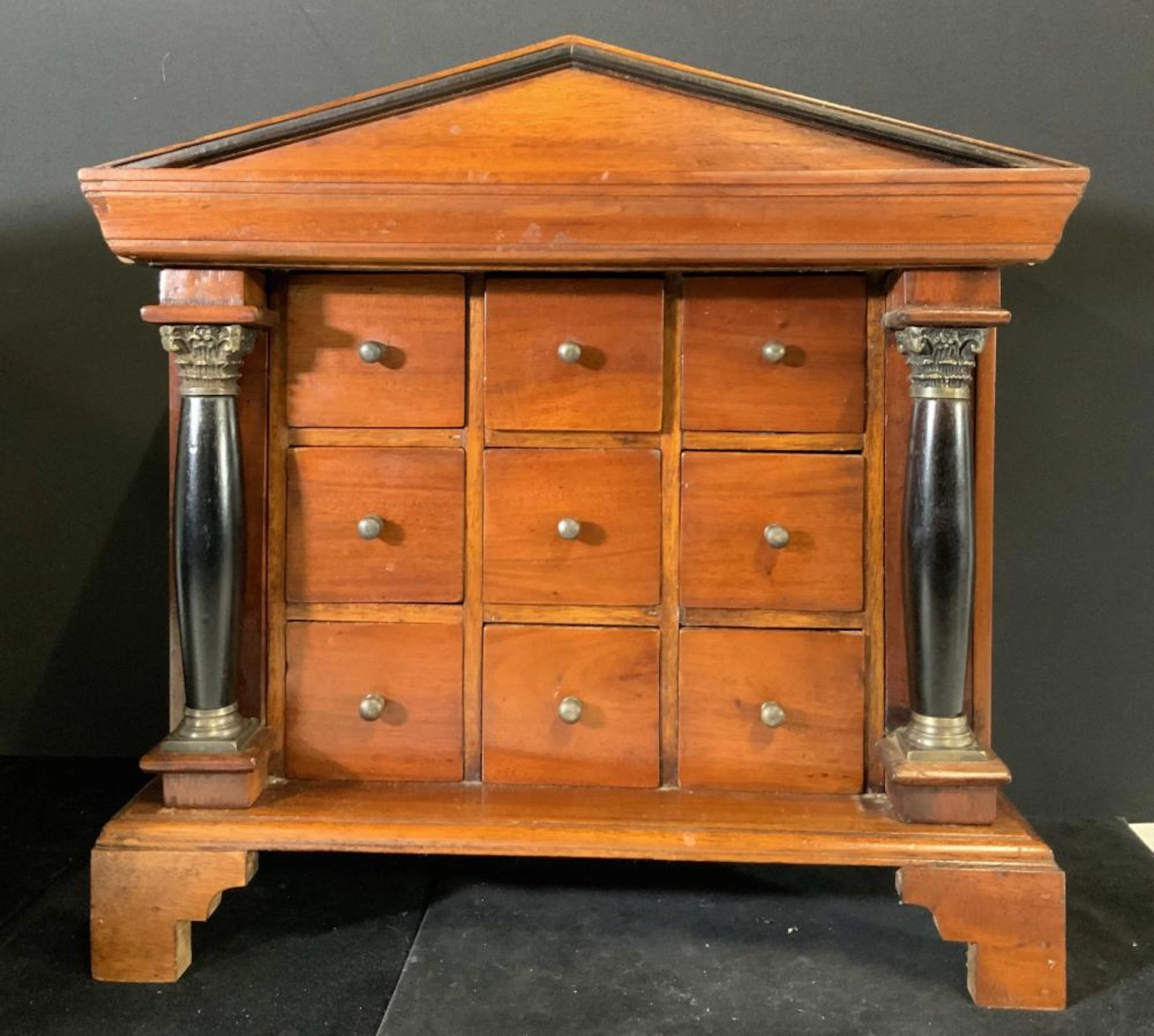 Vintg. Handmade Wooden Tabletop Chest of Drawers