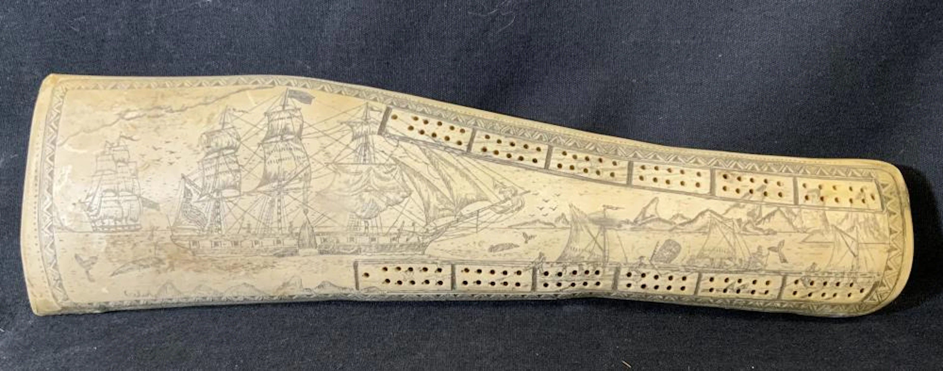 Signed Faux Scrimshaw Cribbage Board