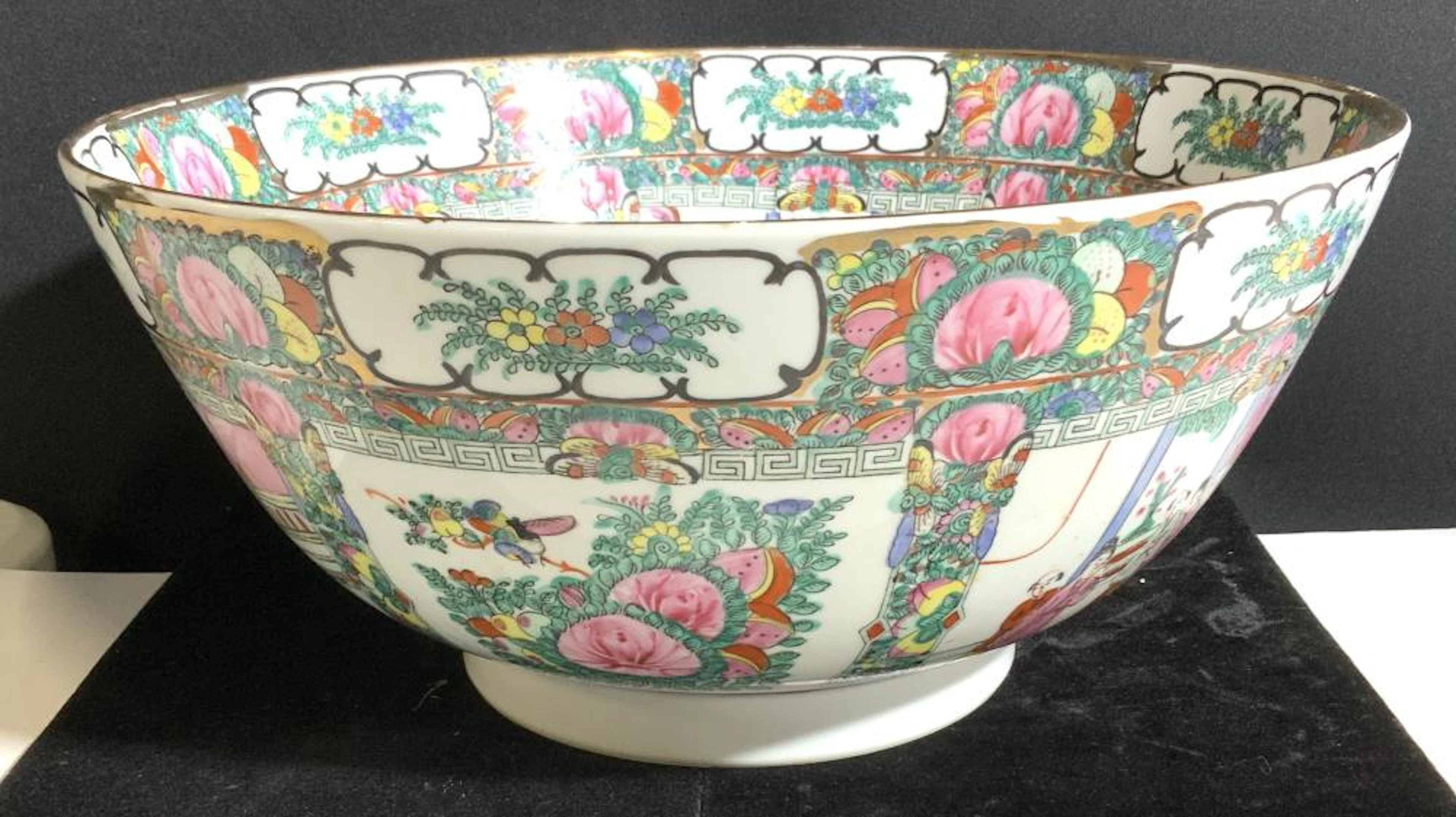 Signed Chinese Chinoiserie Porcelain Centerpiece Bowl