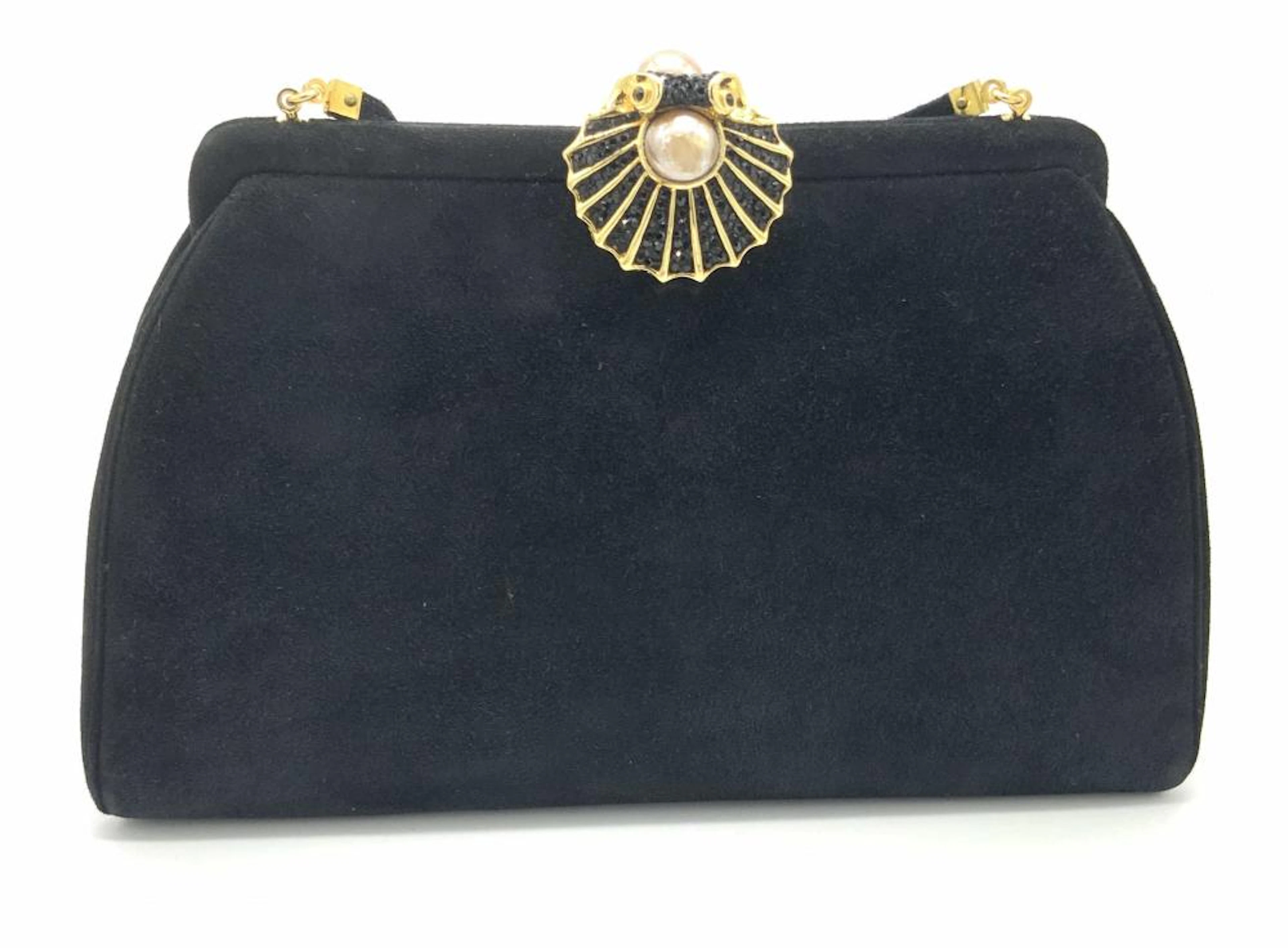 Vntg JUDITH LEIBER Black Suede Purse W/ Org. Box
