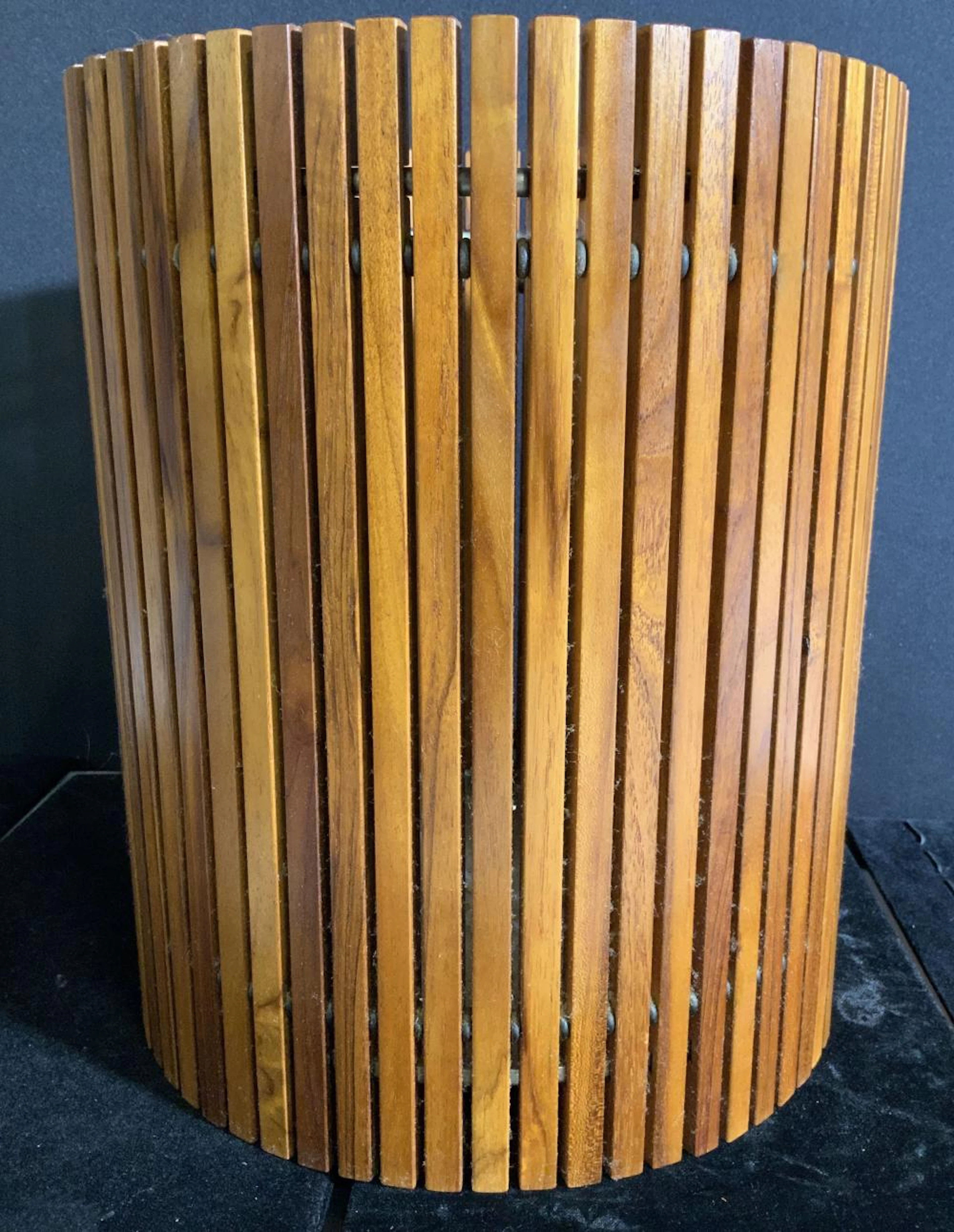Mid Century Modern Wood Slats Basket Receptacle