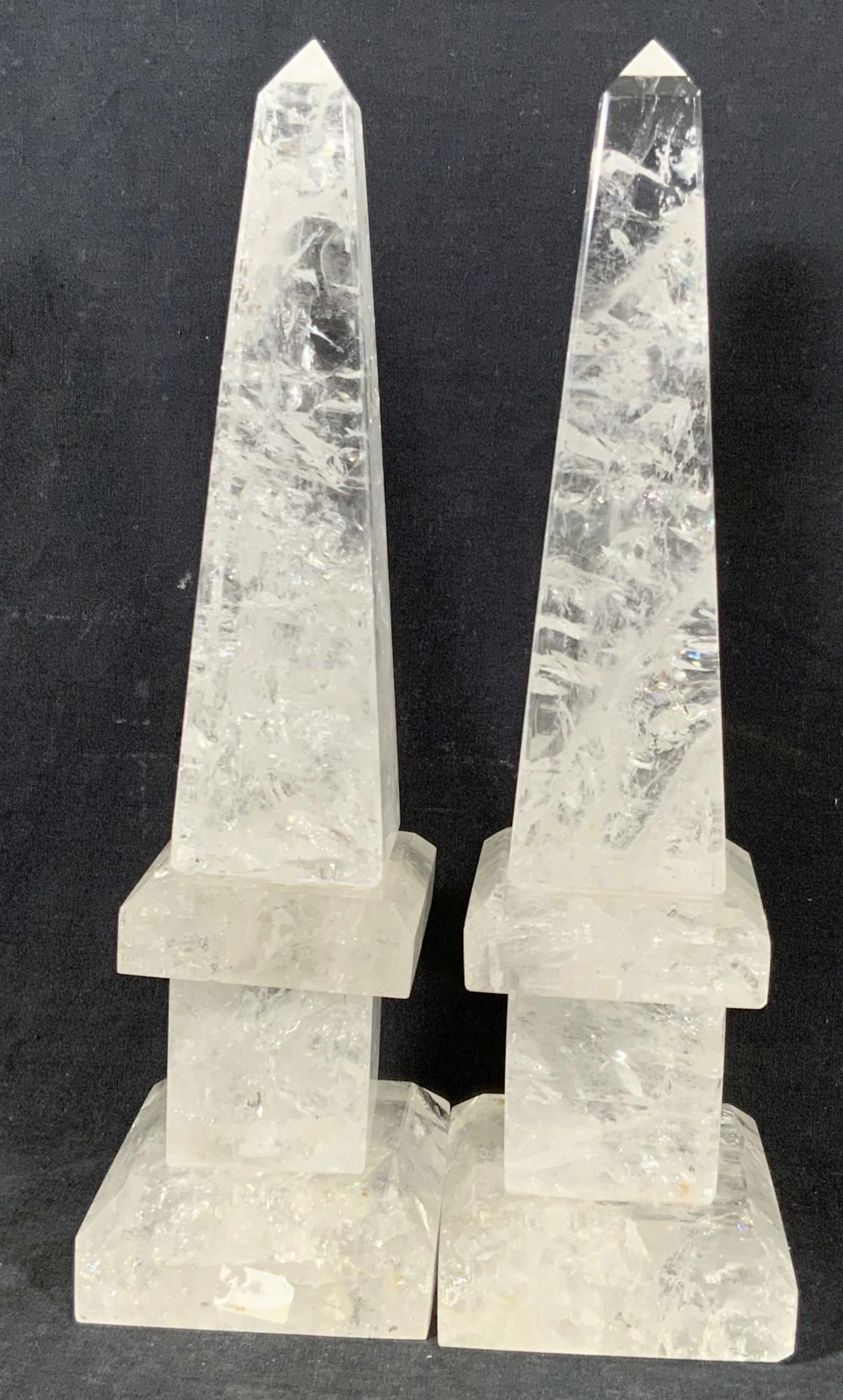 Pair Carved Rock Crystal Prism Obelisks