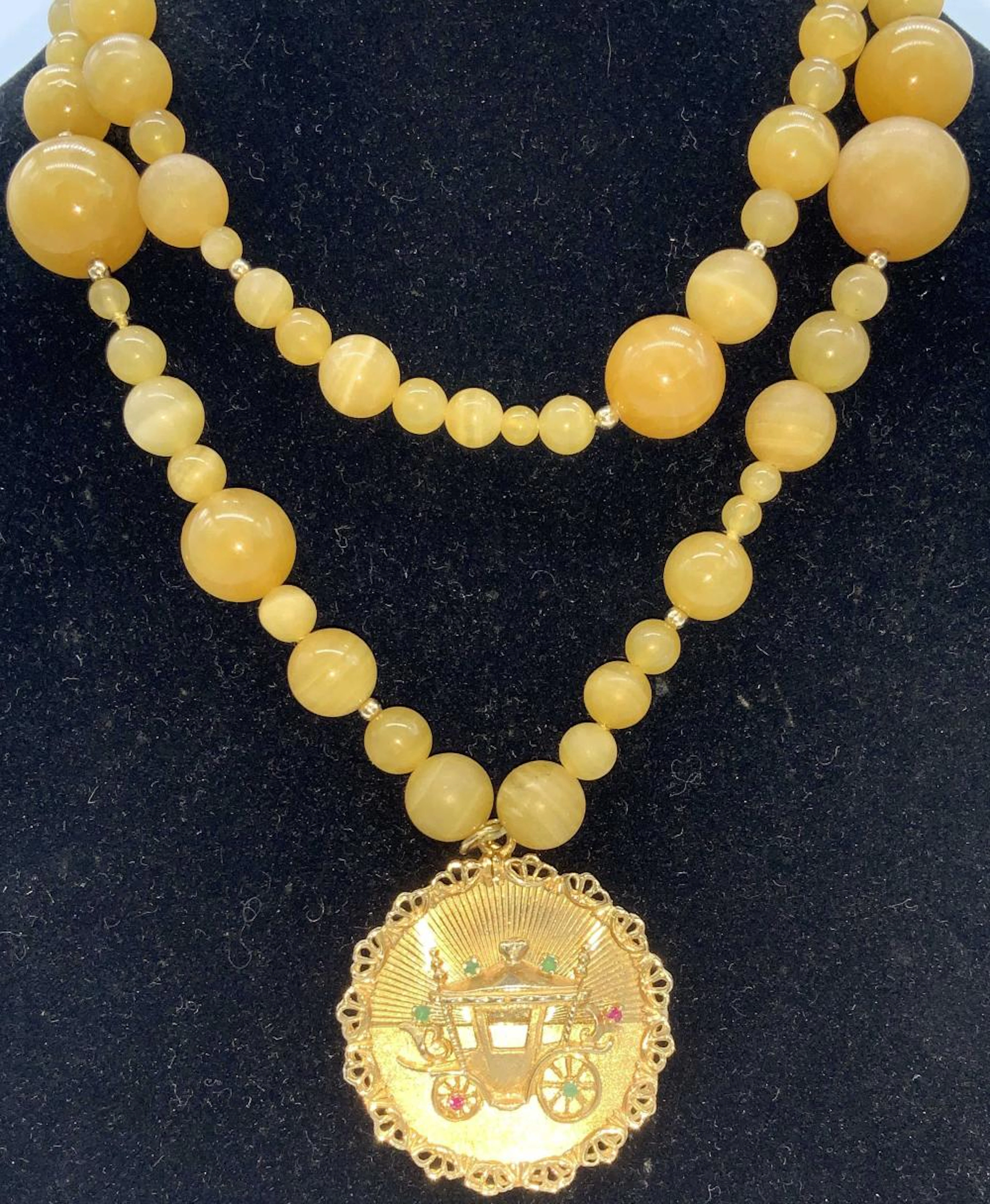 14K Stage Coach Pendant Natural Stone Necklace