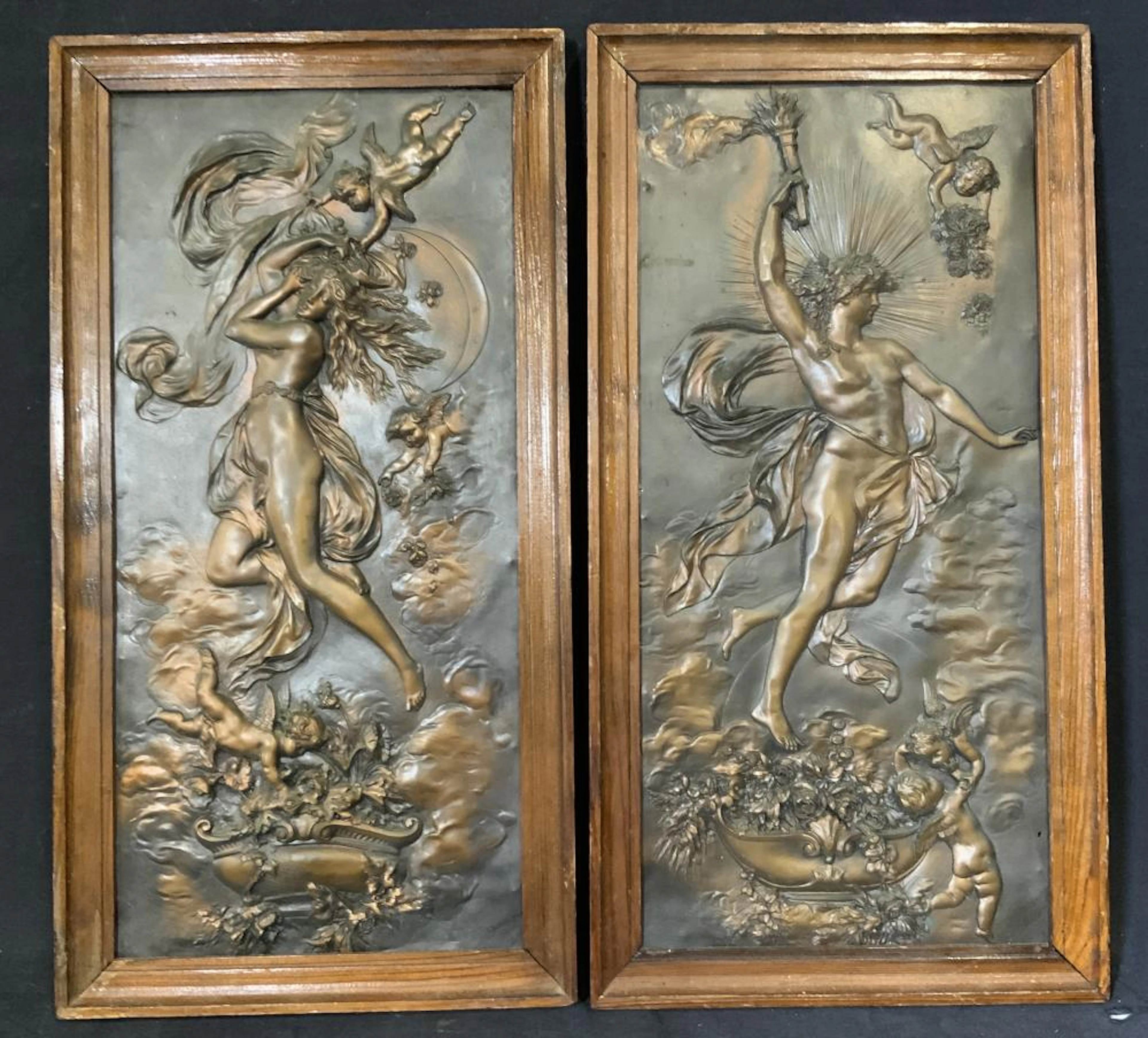 Pair Metal Relief Sculpture Panels