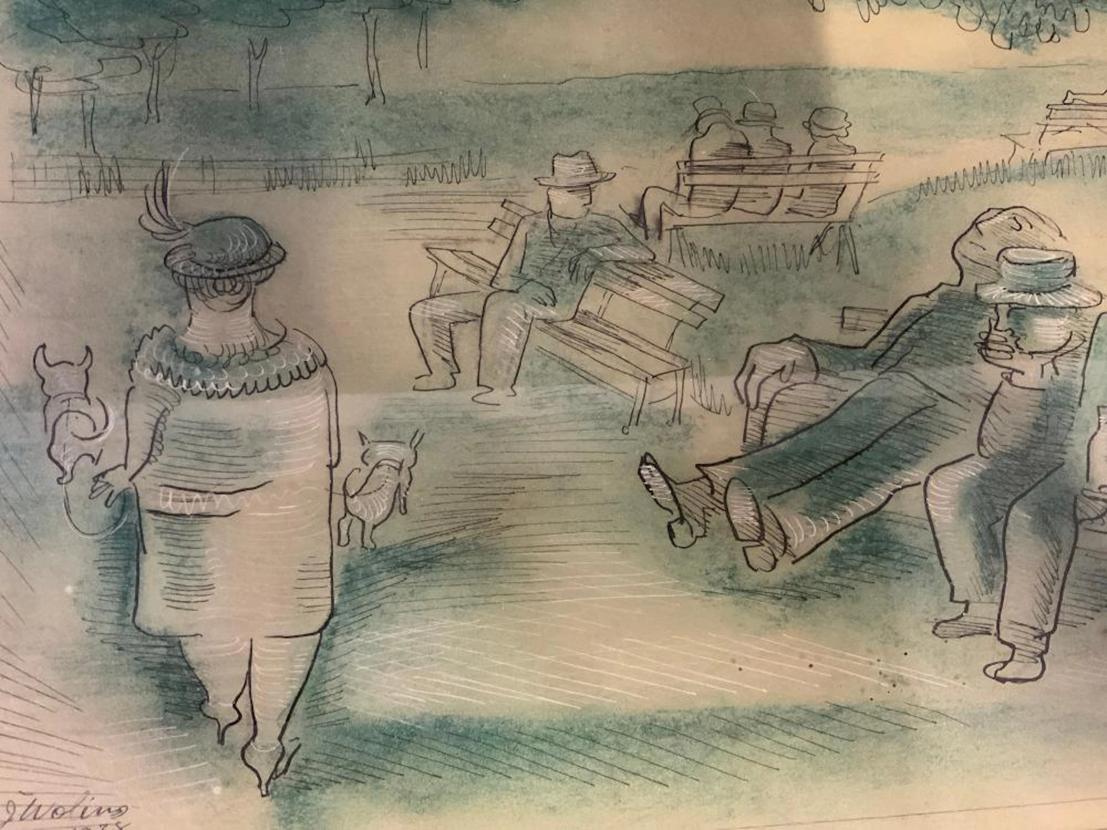 JOSEPH WOLINS Signed Watercolor & Ink Painting