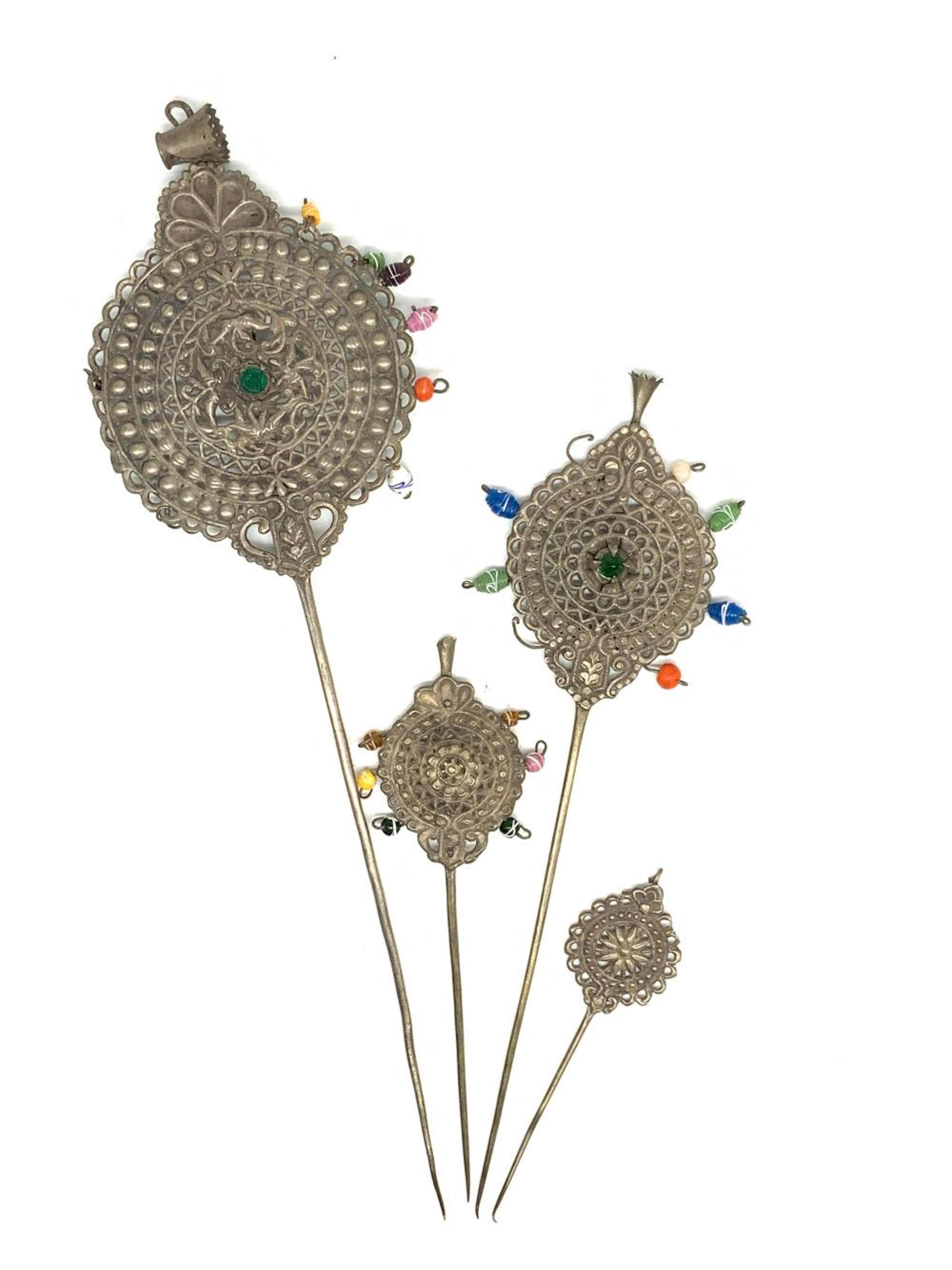 Grp 4 Hand Crafted Metal Folk Art Shawl Pins