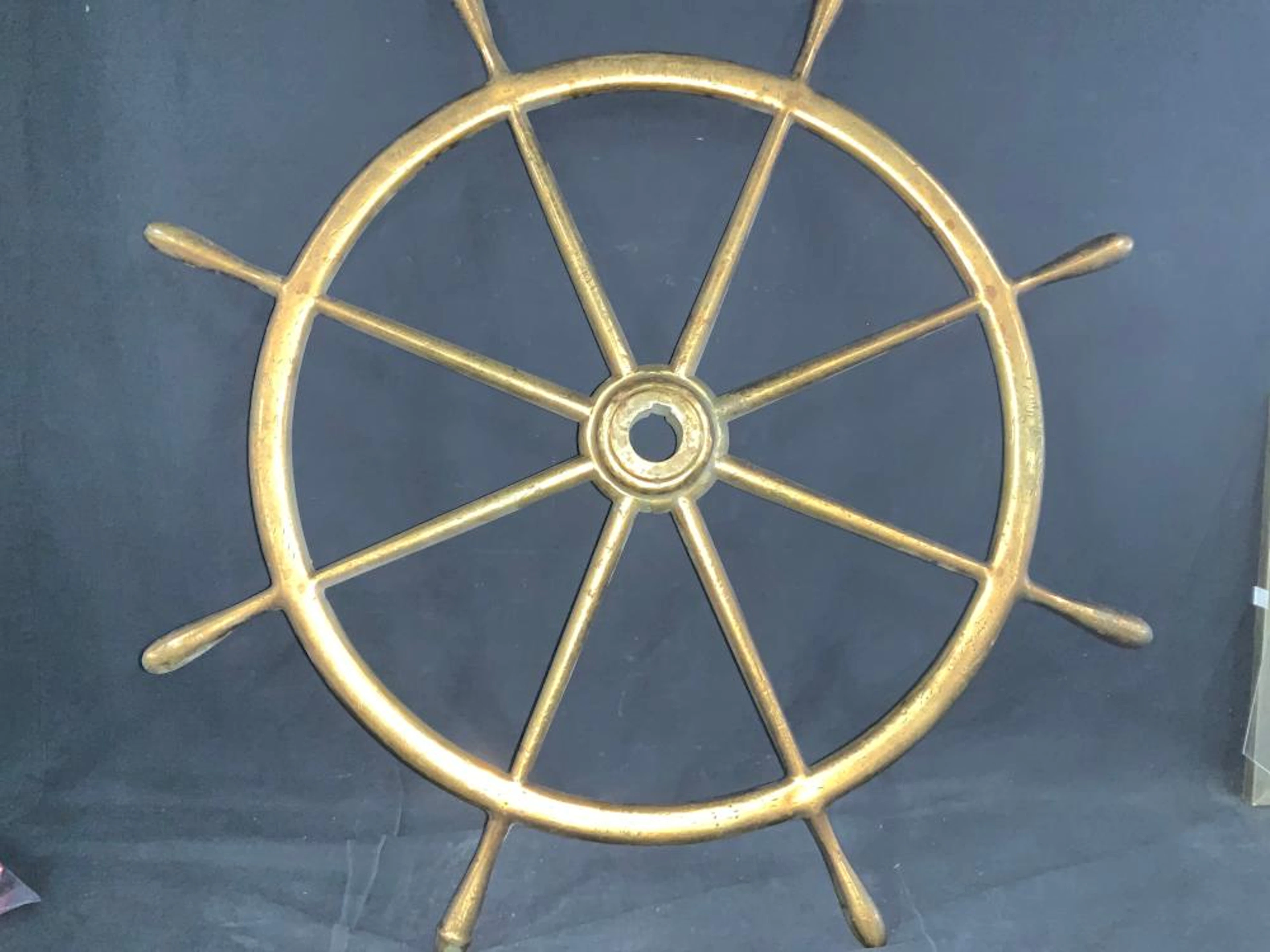 Hammered Brass Ships Wheel, 32.5 in.
