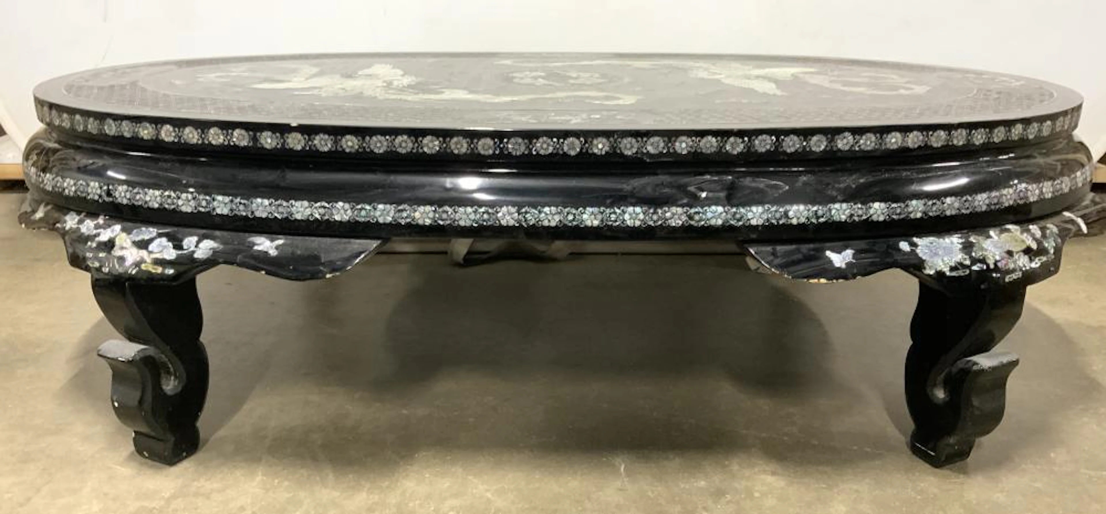 Asian Lacquered Coffee Table W Mother Of Pearl