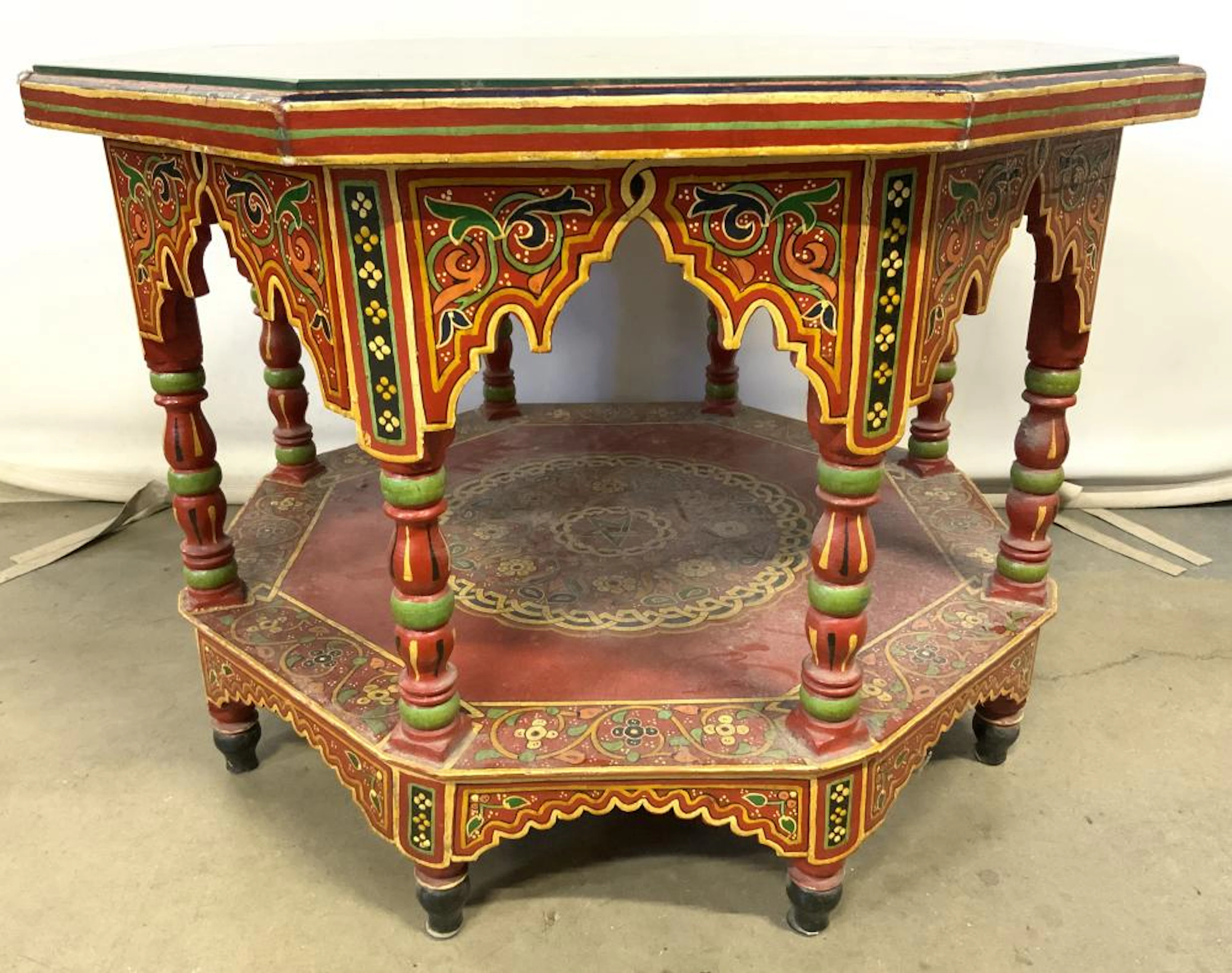 Vntg Handpainted Octagonal Moroccan Side Table