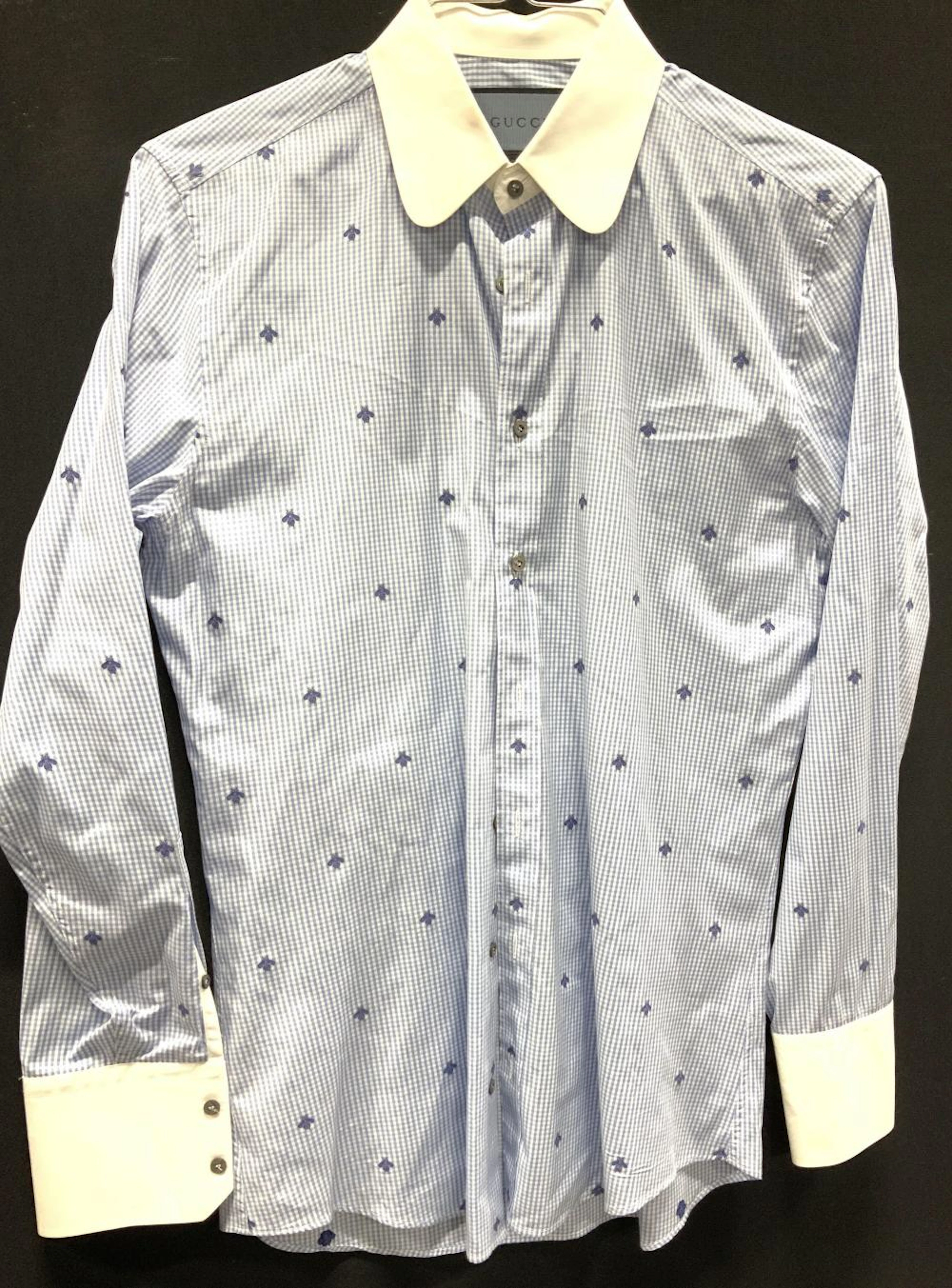 Gucci Gingham & Bee Lux Men?s Dress Shirt, New