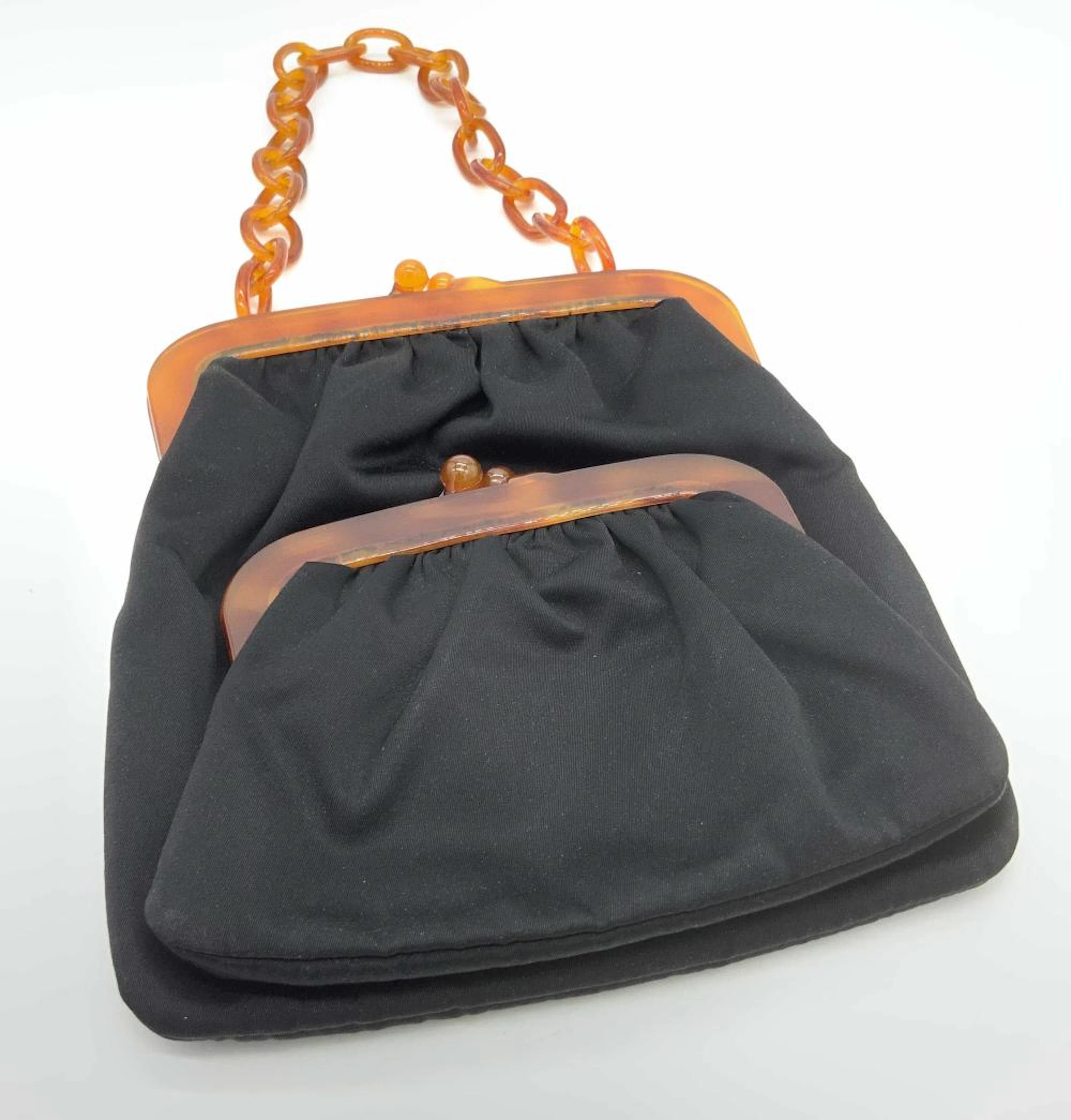 Vntg KORET Bakelite Trimmed Double Pouch Purse