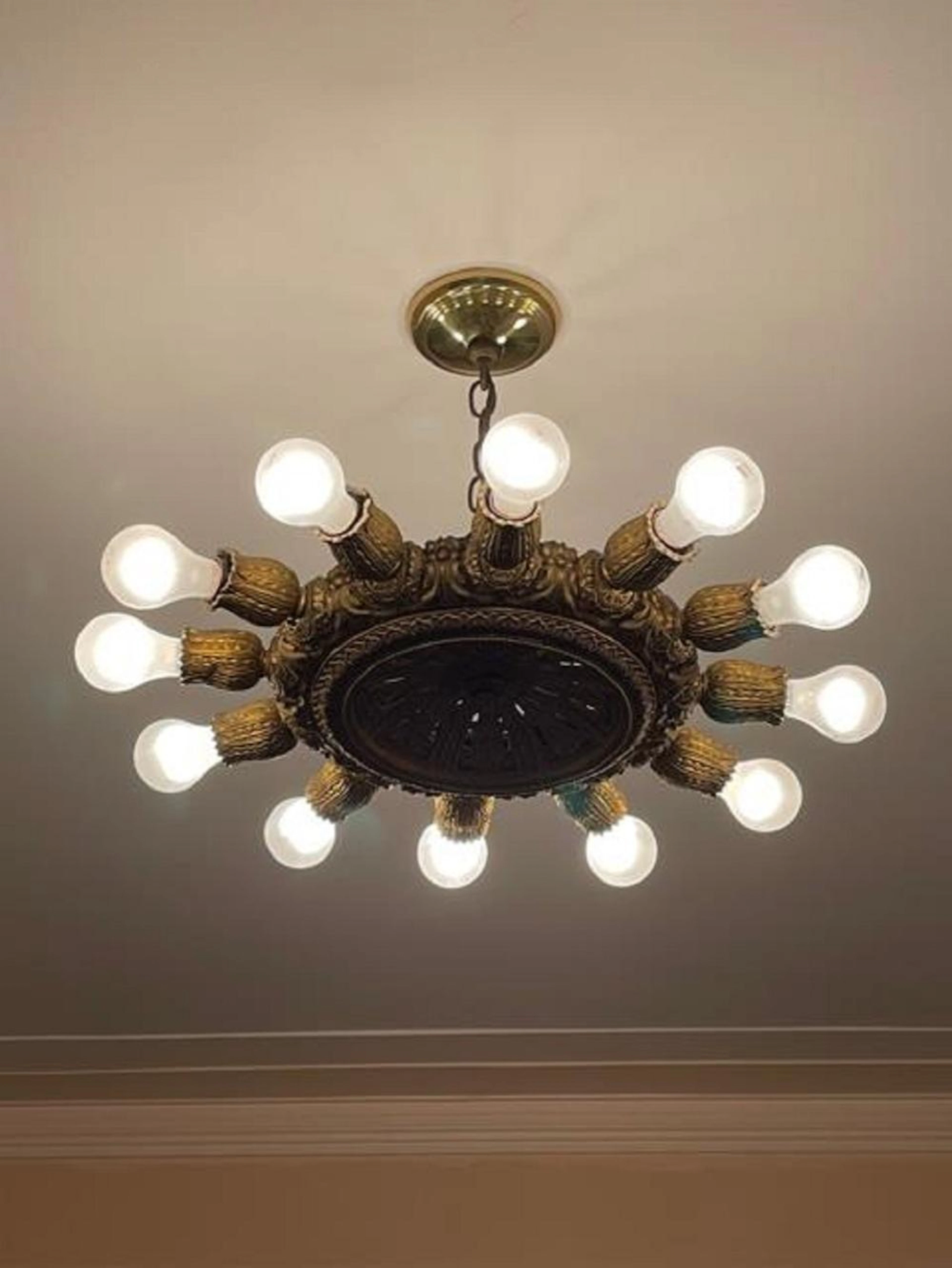 Vintage Gilt Metal 12 Arm chandelier